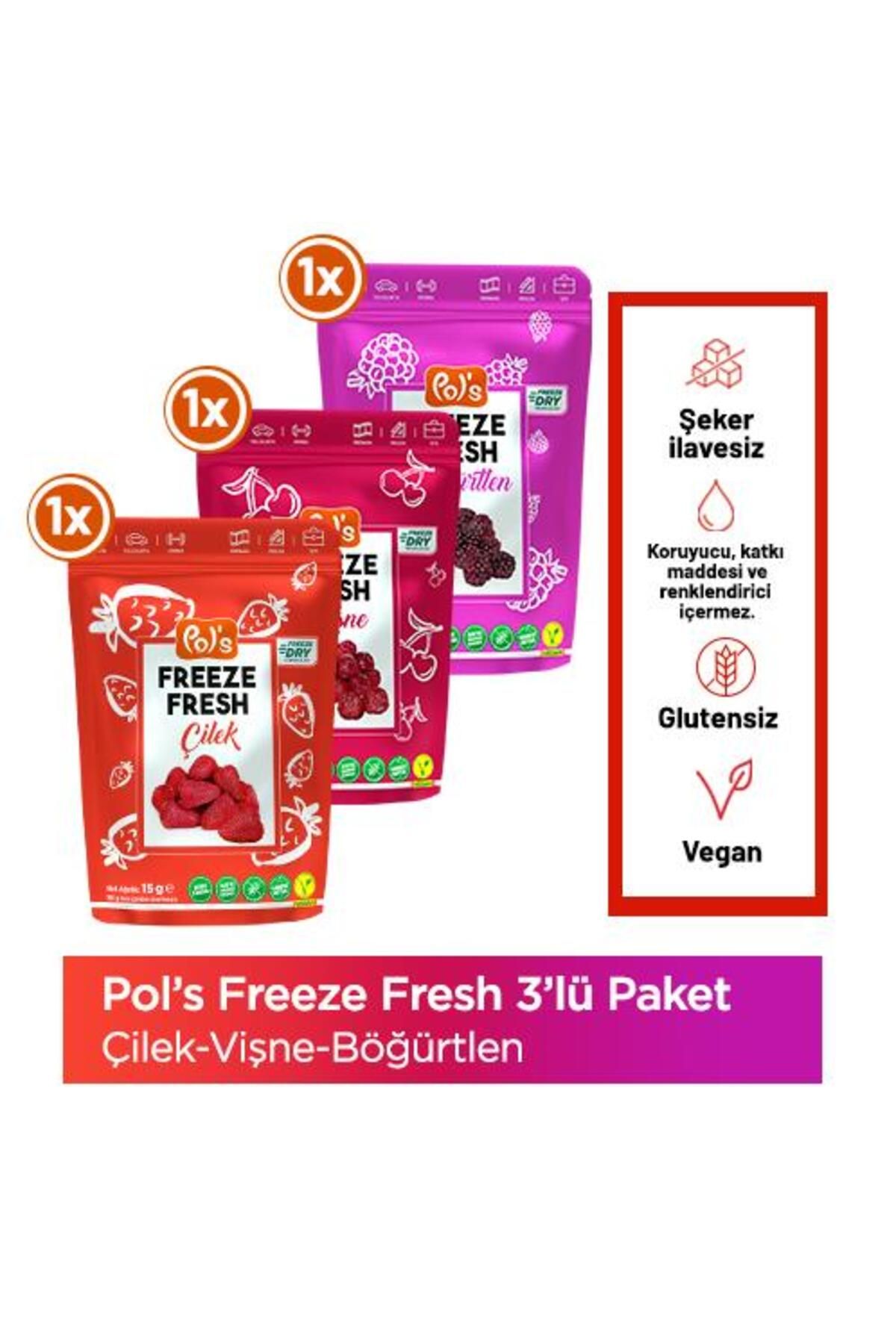 Pol's Pol’s Freeze Fresh Çilek 15 G X 1 Adet, Vişne 25 G X 1 Adet , Böğürtlen 20 G X 1 Adet Freeze Dry Don