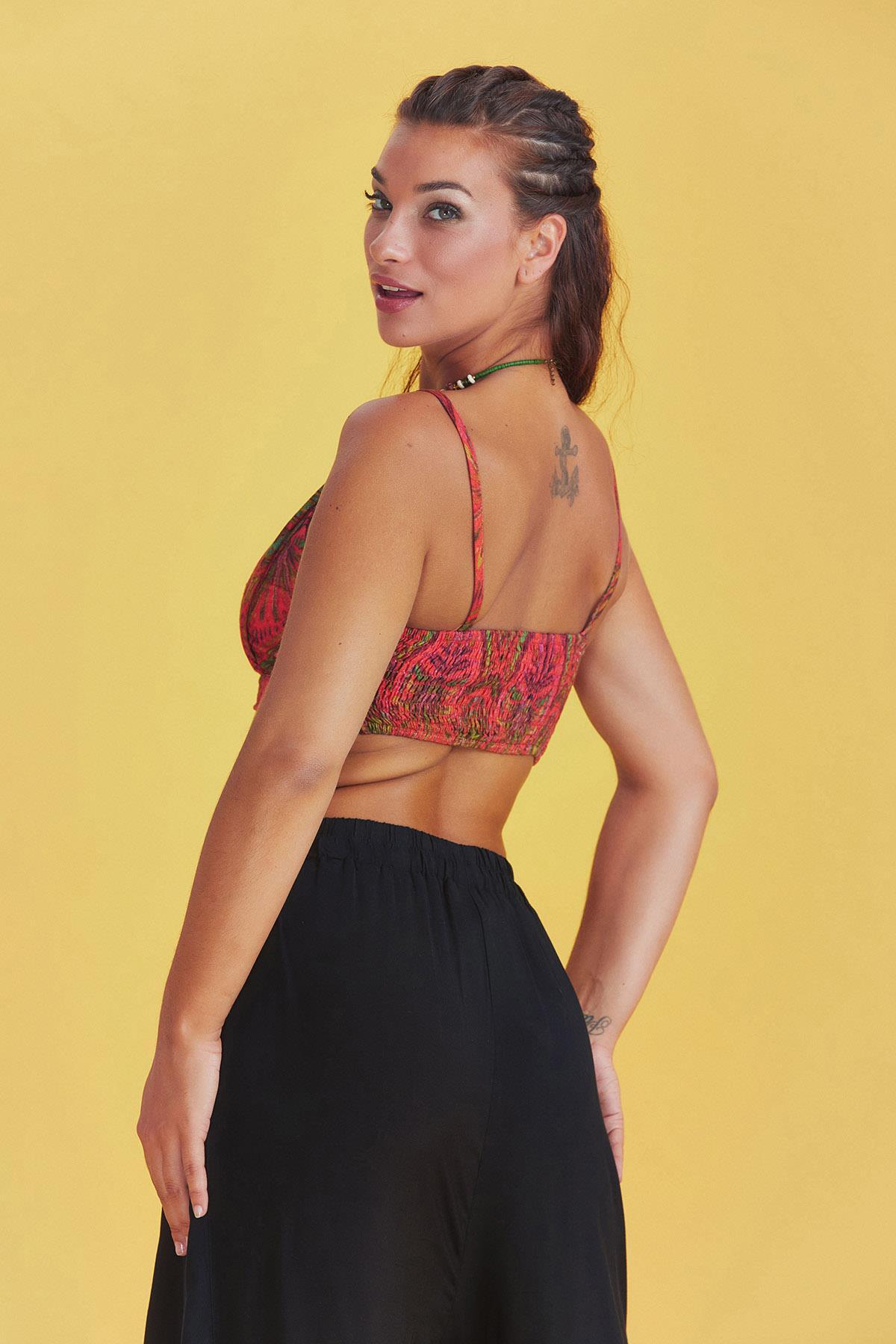 Los banditos Desenli İnce Askılı Cut Out Detay Koton Bralet görsel 5