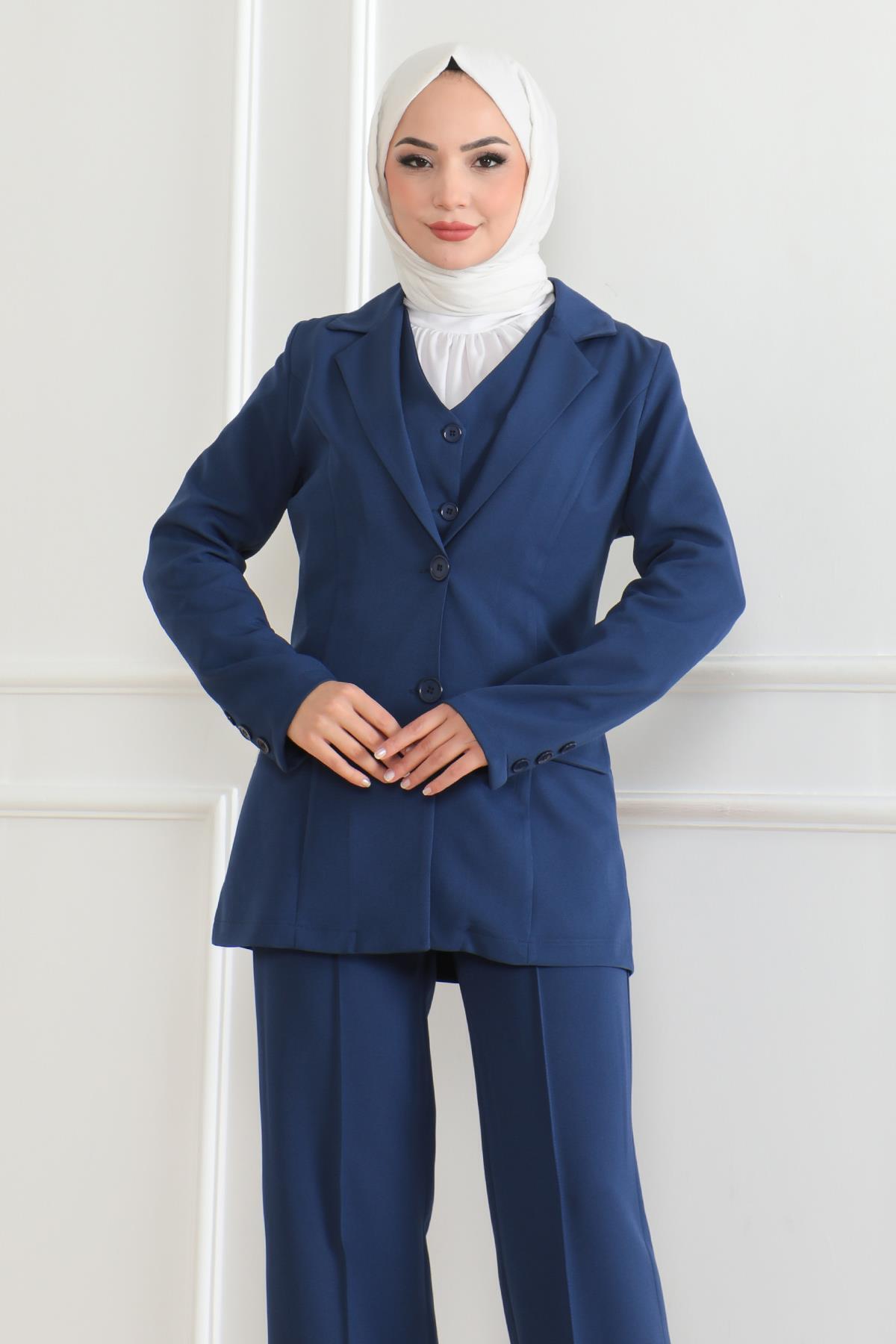 Modamihram-Indigo Triple Suit - with Vest 19222 2