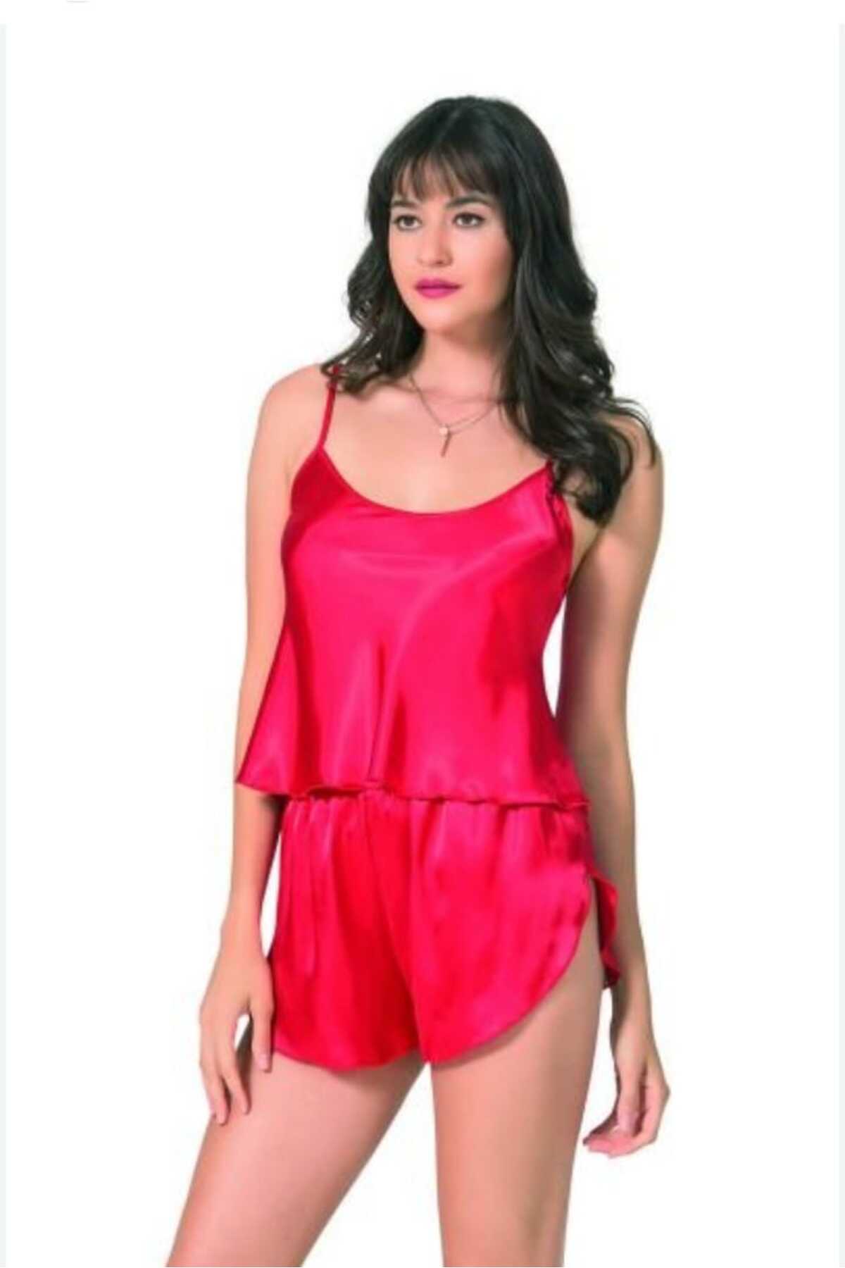 PATRON Kadın Şortlu İp Askılı Yırtmaçlı Gecelik Takımı