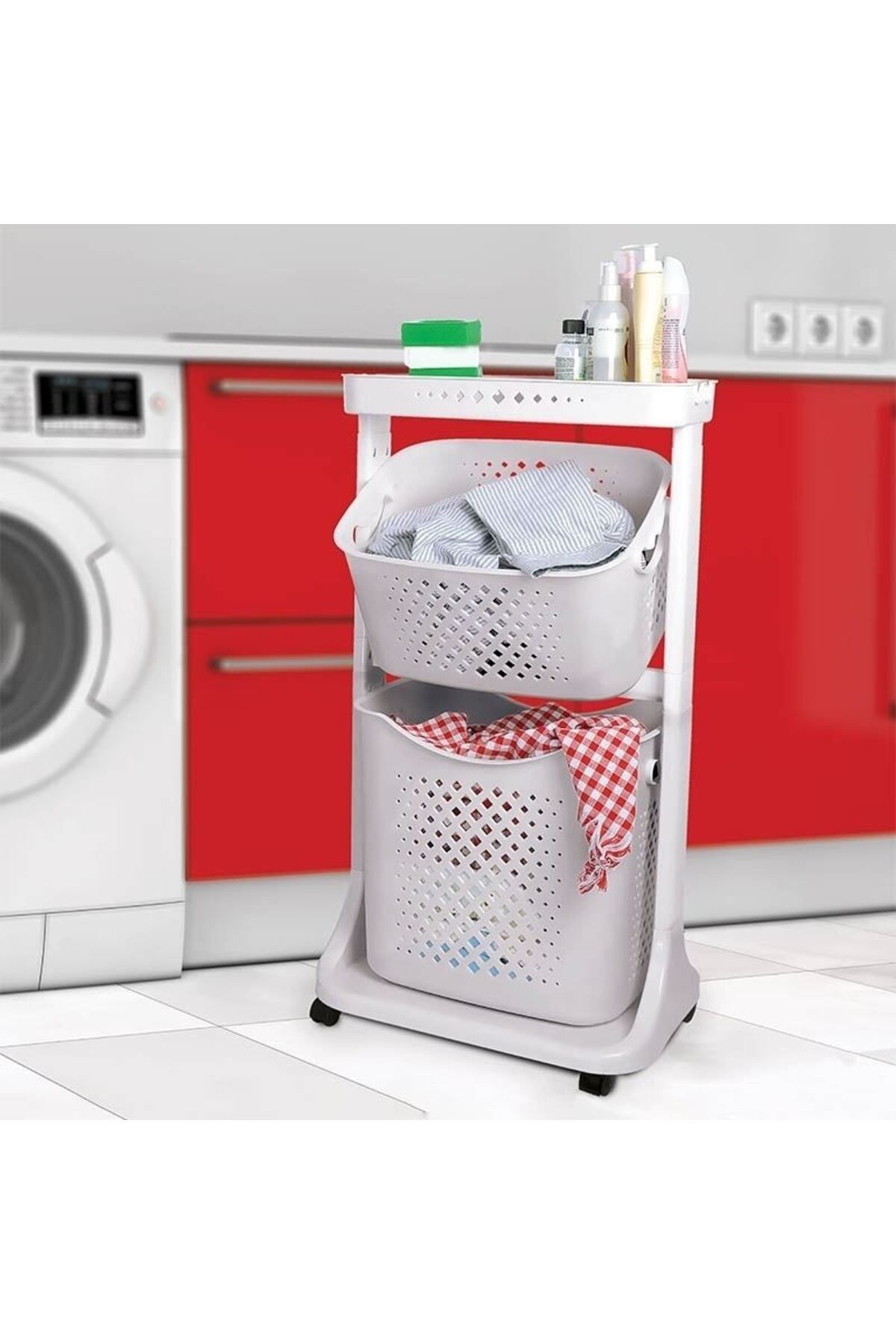 Roza's Home Titiz Kat Kat Sepet Organizeri Banyo Mutfak No:2 - Açık Gri Tp-748