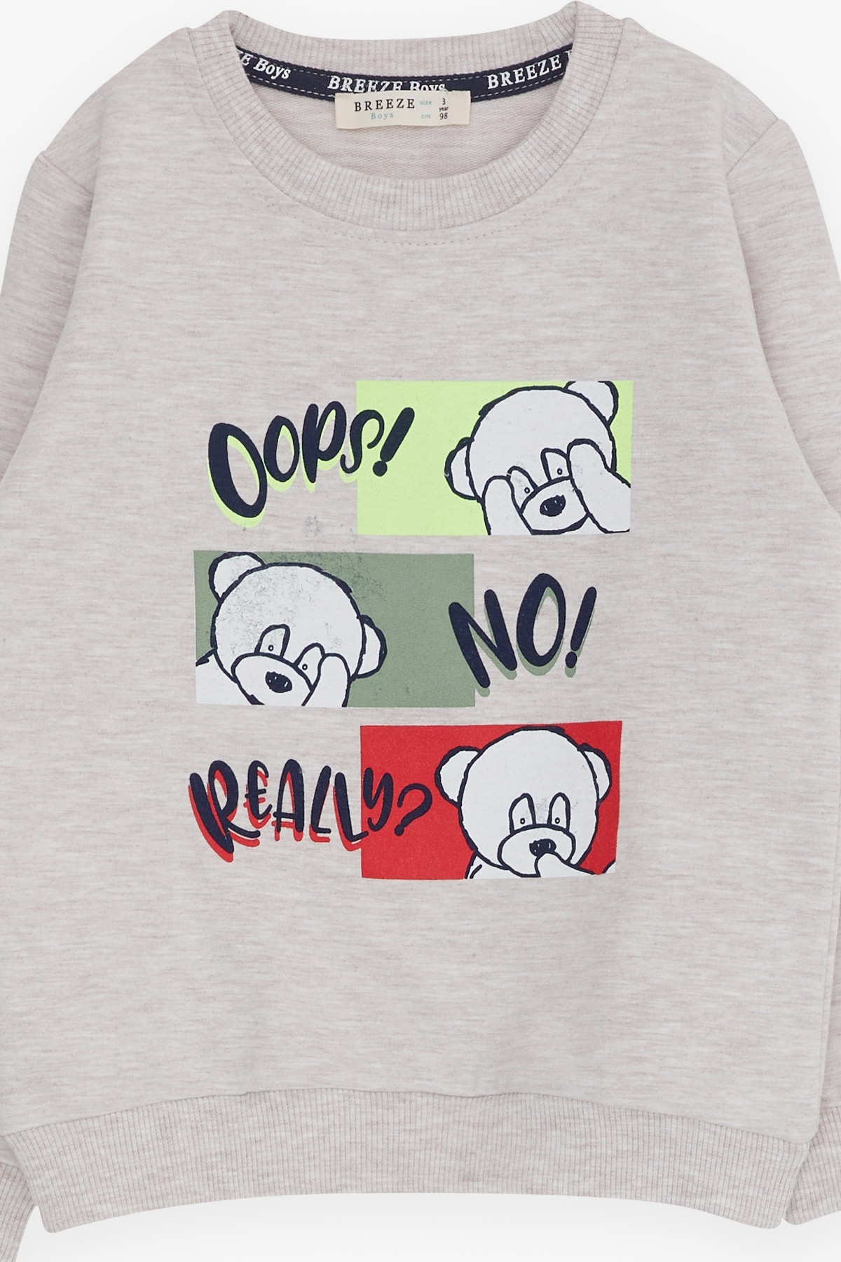 Breeze Erkek Çocuk Eşofman Takımı Şaşkın Ayıcık Baskılı 1-4 Yaş, Bej Melanj fotoğrafı 3 (önizleme)