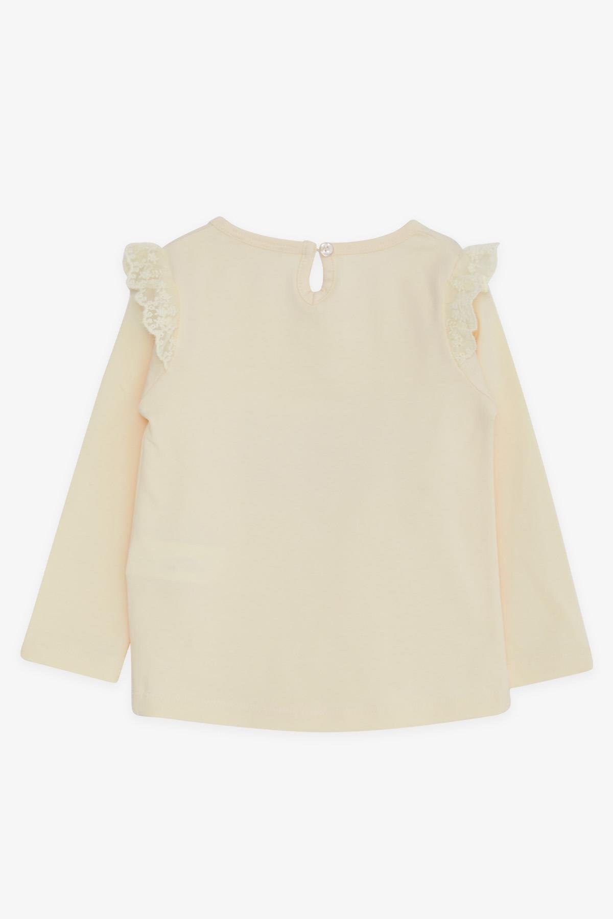 Breeze Kız Bebek Uzun Kollu Tişört Danscı Kız Baskılı Güpürlü 9 Ay-3 Yaş, Krem fotoğrafı 2 (önizleme)