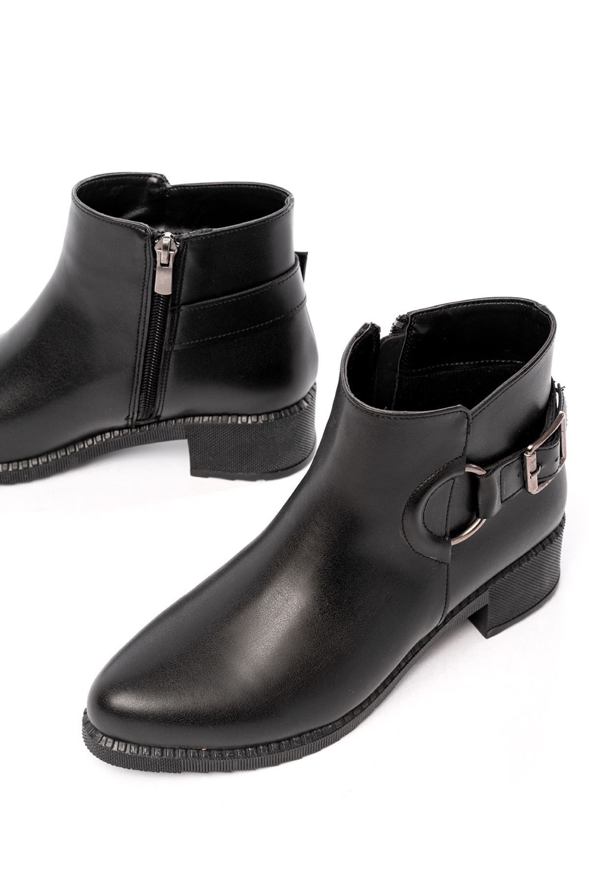 ASFSTORE 270-3030 Siyah Toka Aksesuarlı Fermuarlı Günlük Kadın Bot