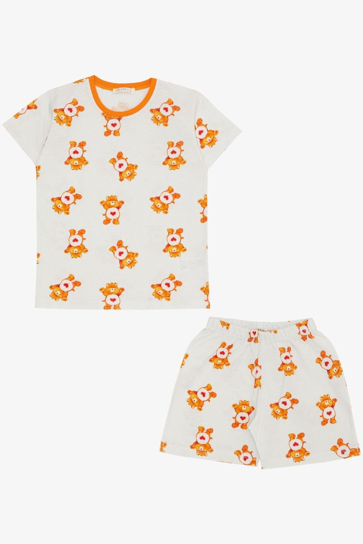 Breeze-White Girl's Pajama Set - Shorts, Heart and Teddy Bear Pattern, 4-8 Years 1