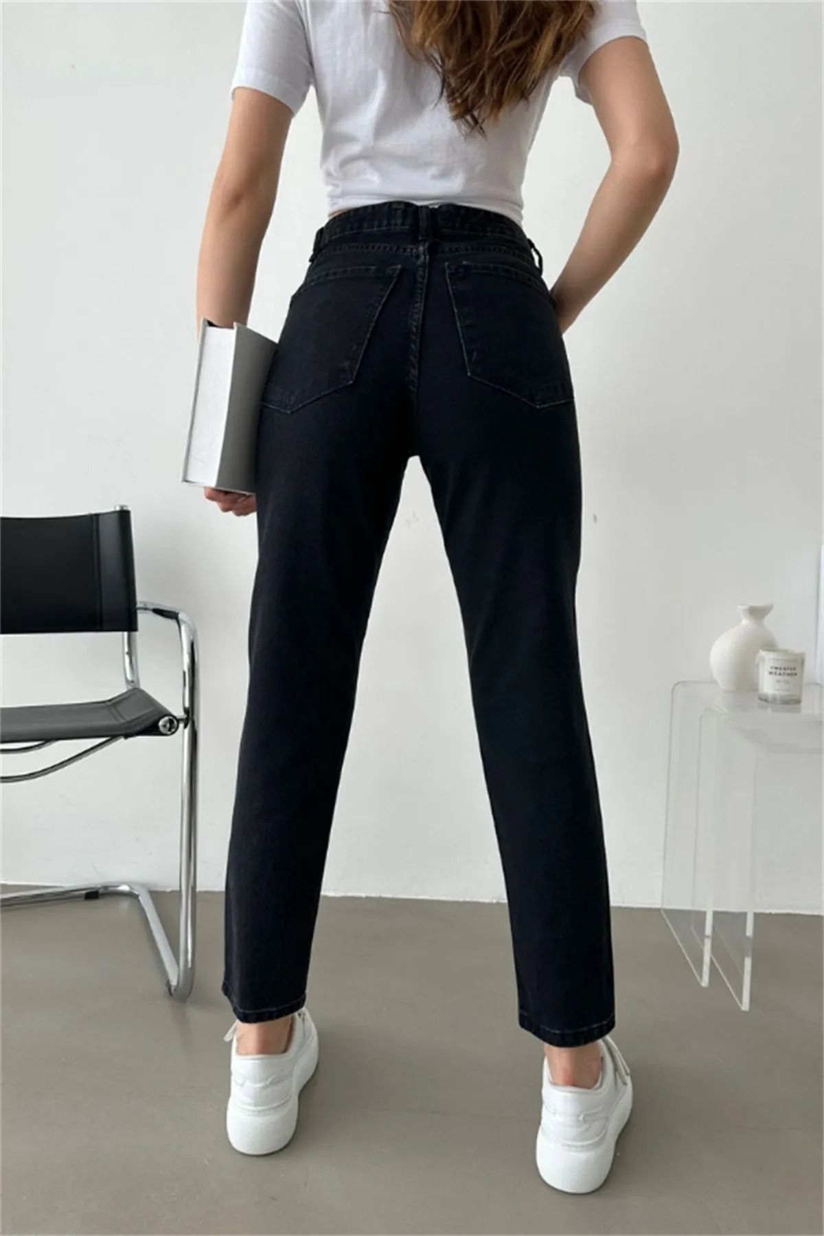 WODDİ Duryn Jnsworld Siyah Yüksek Bel Mom Jean Comfort Likralı Jeans