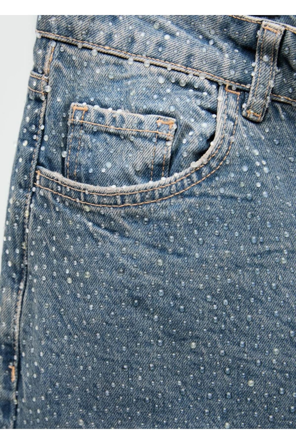 MANGO Woman-Pantaloni drepti din denim strass 6