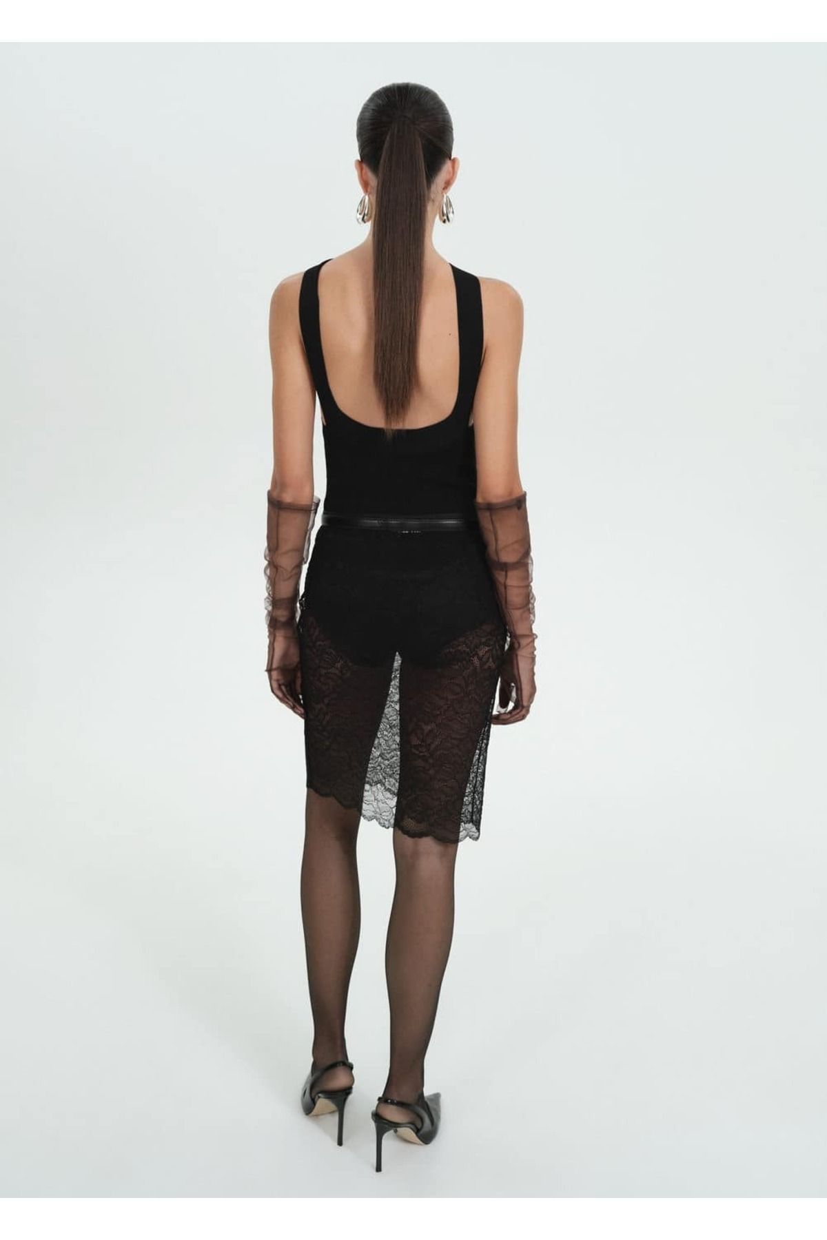 MANGO Woman-Semi-Transparent Guipure Skirt 4