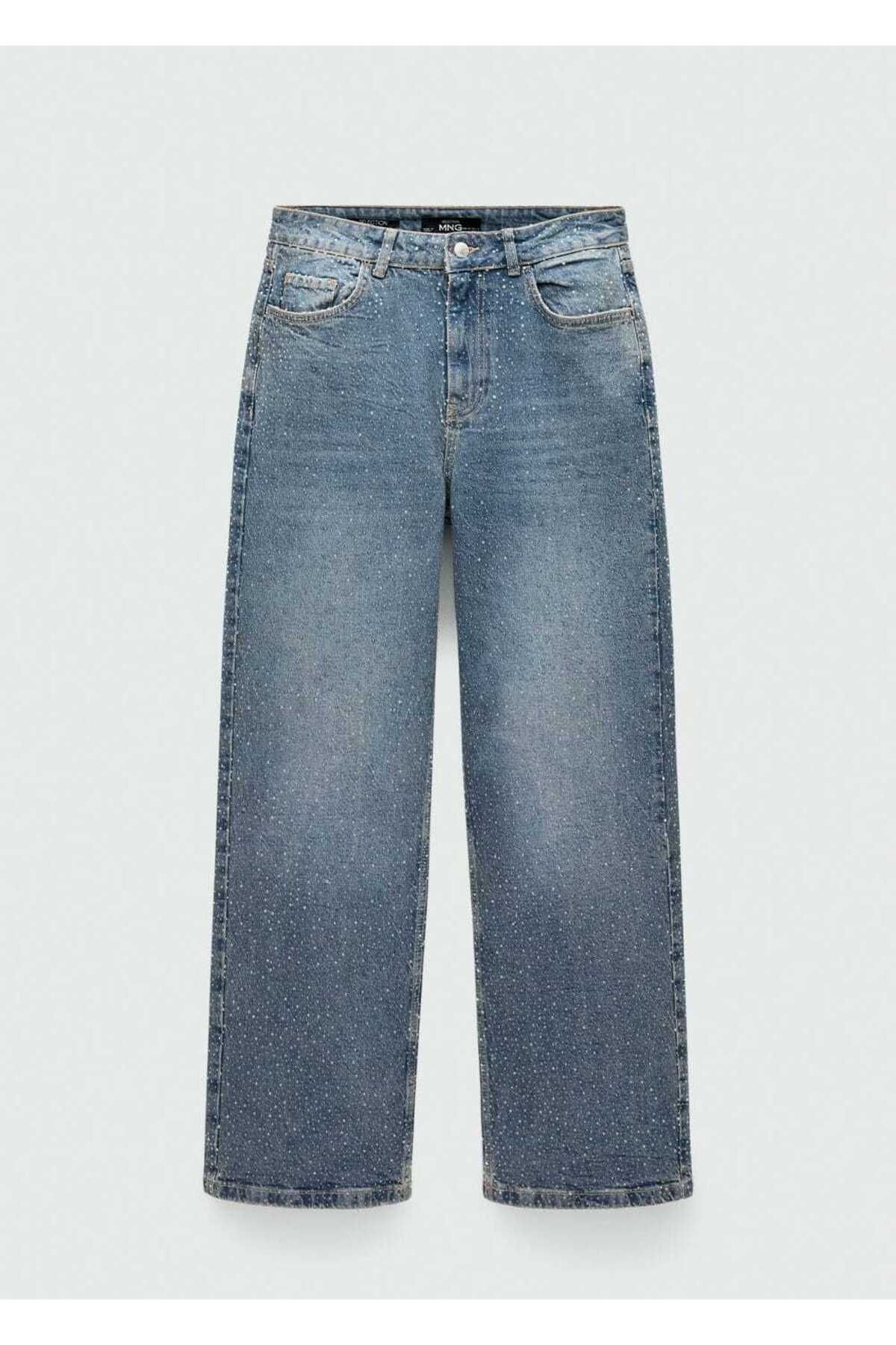 MANGO Woman-Pantaloni drepti din denim strass 3