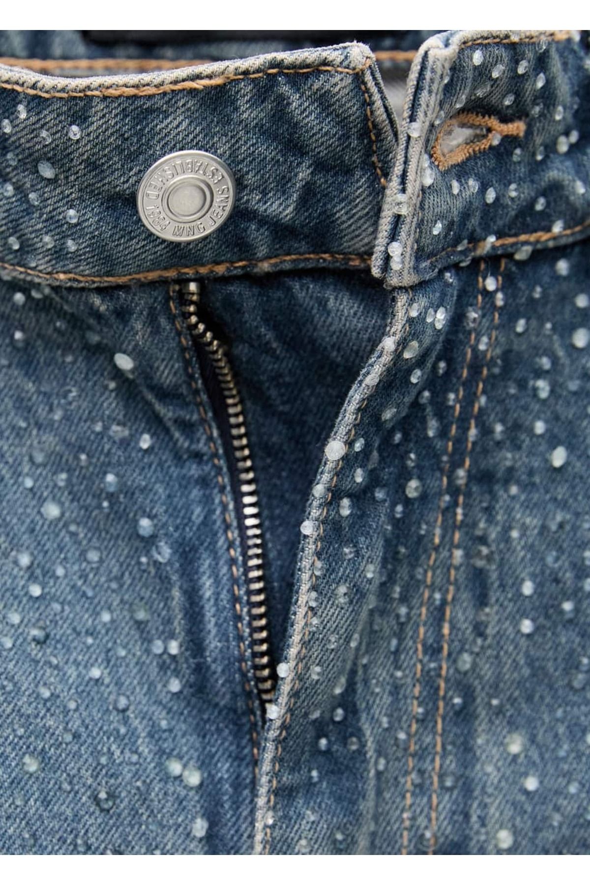 MANGO Woman-Pantaloni drepti din denim strass 5