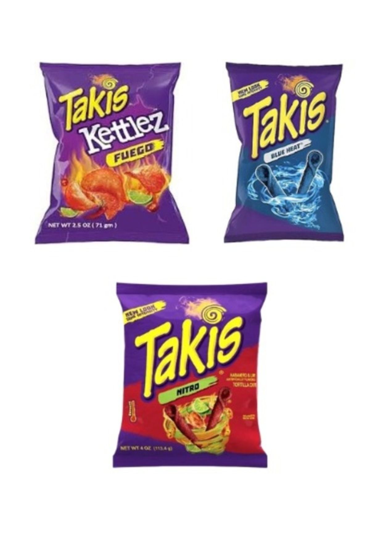 Takis Blue Heat 113.4gr,Nitro Habanero & Lime113,4gr,Fuego Kettlez113,4 gr