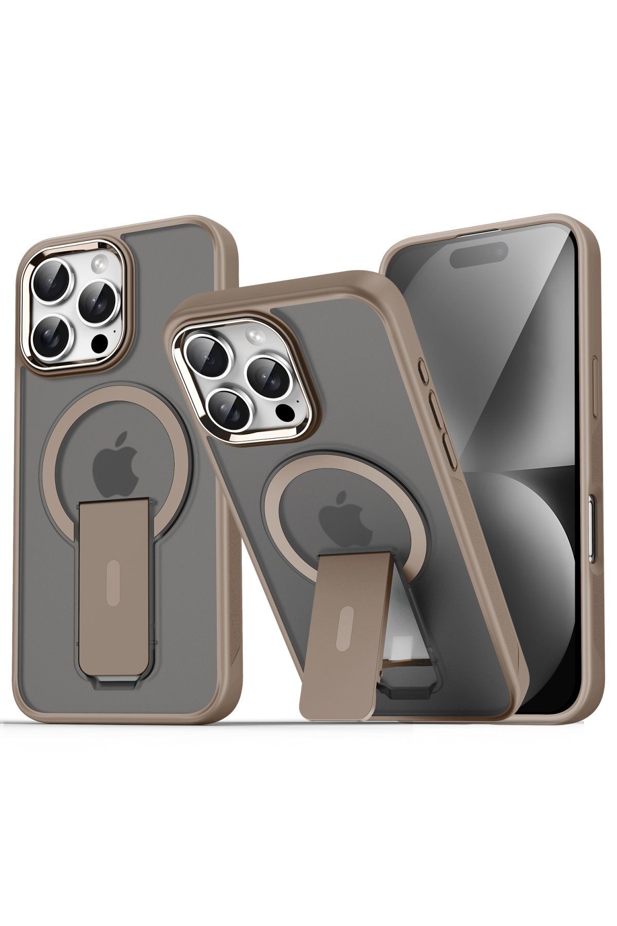 NewFace iPhone 16 Pro Max Kılıf Tork Magsafe Standlı Kapak - Gold GLSTD