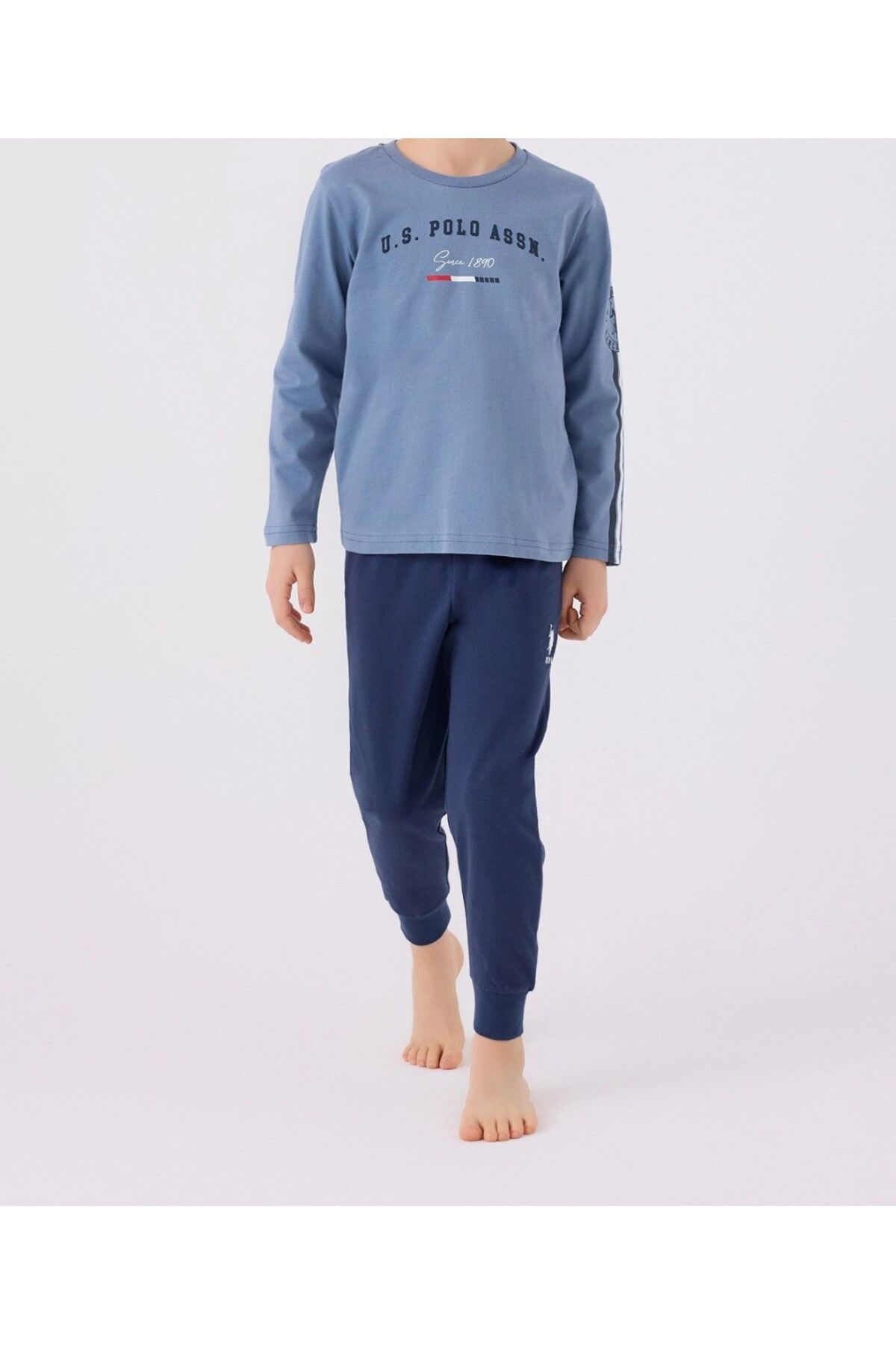 U.S. Polo Assn.-Set de pijamale din bumbac albastru pentru băieți - Gât rotund și picior cu manșetă Q.1U9.SK.1ÇC.1KK 5