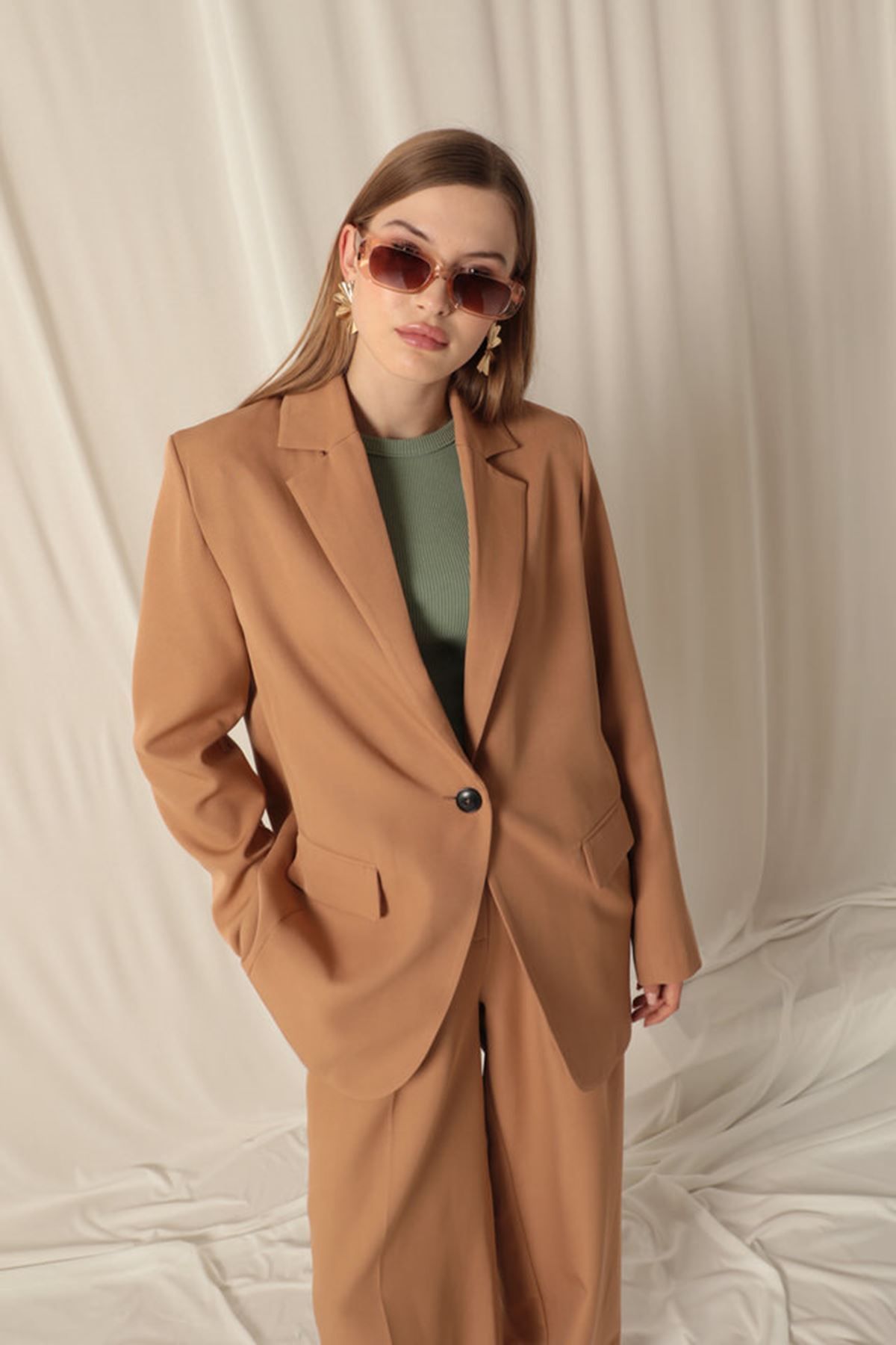 Graph Atlas Kumaş Oversize Kadın Taba Ceket