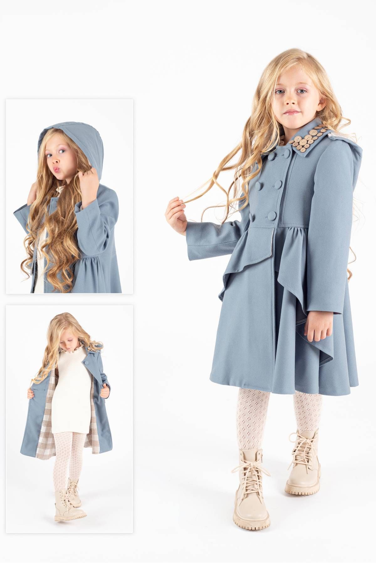 Momikon-Girl's Hooded Frilly Stamped Coat 1