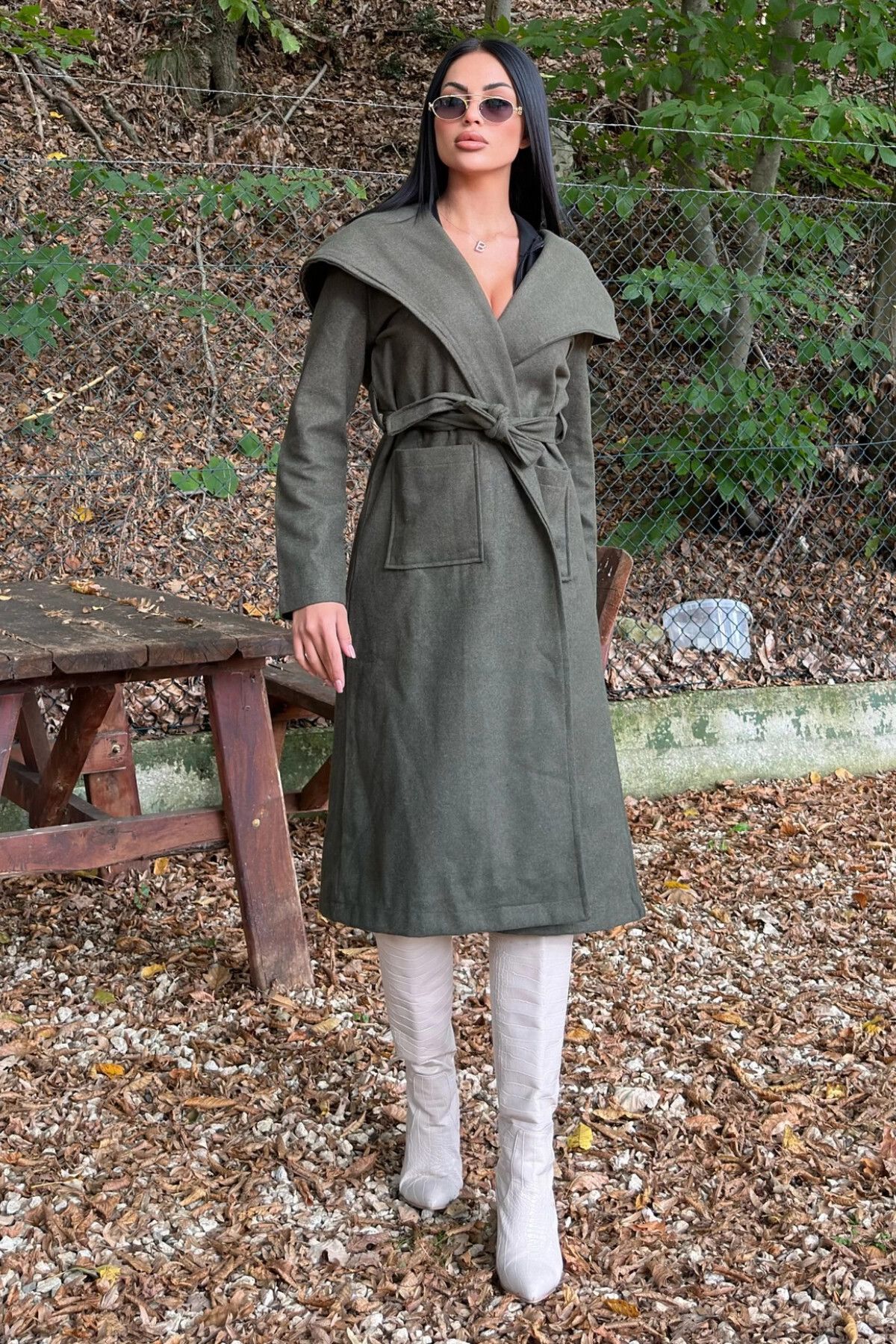 NEW LAVİVA-Khaki Stamp Coat - Double Breasted Neckline, Hood, Double Pockets and Waist Belt (No Lining) 1