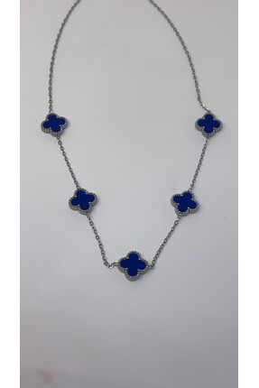 By Semra Kararmaz Çelik Gümüş renk Yonca Model Kadın Şık Kolye