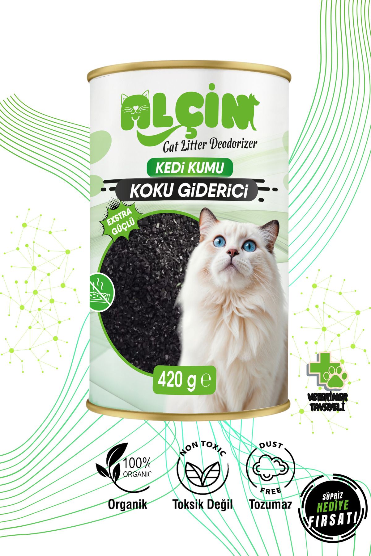 ALÇİN Kedi Kumu Koku Giderici 420 gr Kokonat Bazlı Doğal Karbon