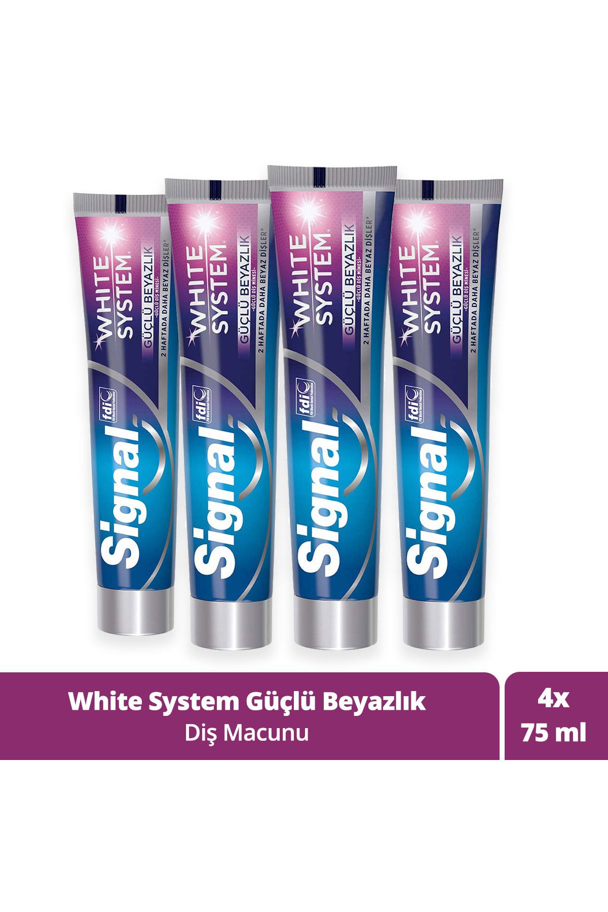 Signal White System Diş Macunu Güçlü Beyazlık Güçlü Diş Minesi 75 Mlx4