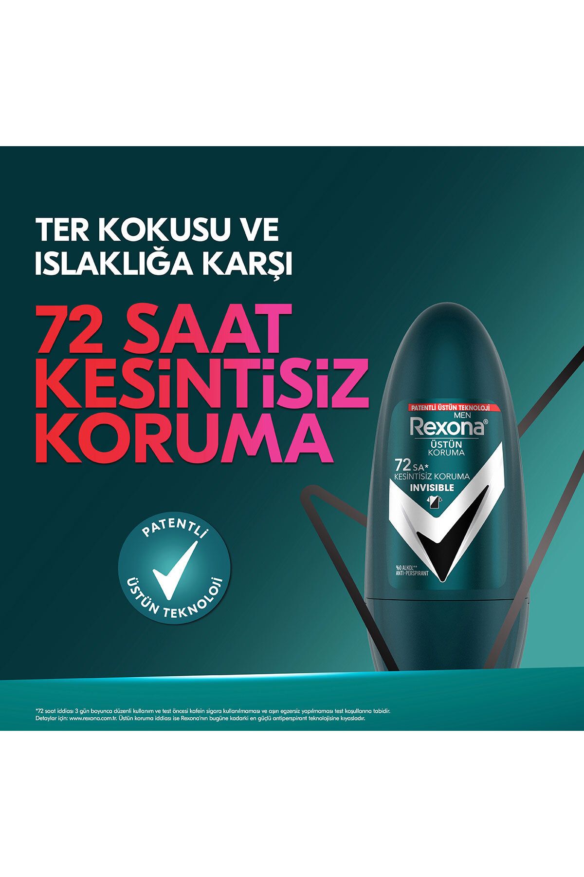 دئودورانت رول اون مردانه اینویسیبل با 72 ساعت حفاظت مستمر و فرمول بدون الکل – 50 میلی‌لیتر Rexona