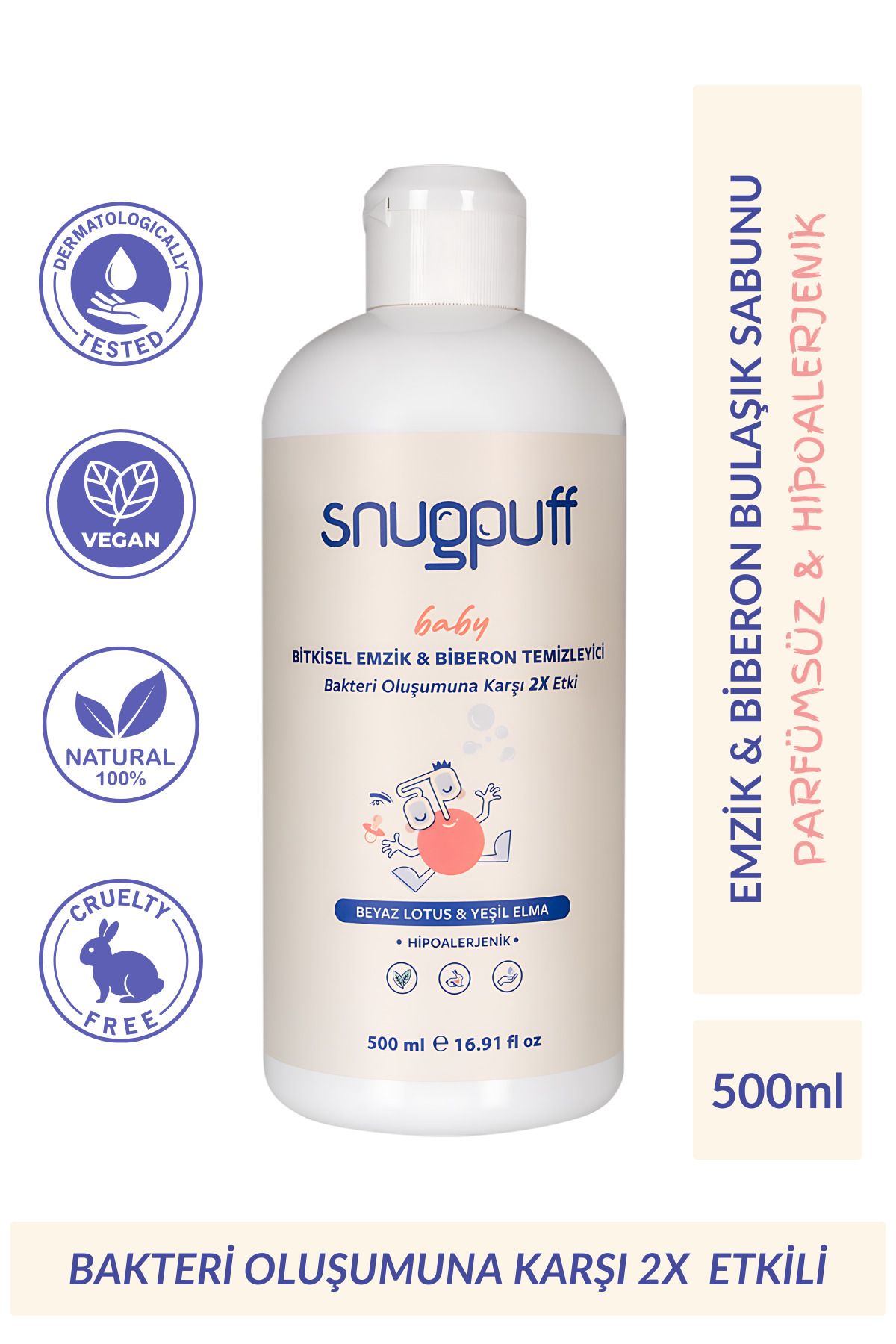 Bitkisel Bebek Biberon Emzik Temizleyici, Hipoalerjenik Vegan Çok Amaçlı El Sıvı Bulaşık Sabun 500ml