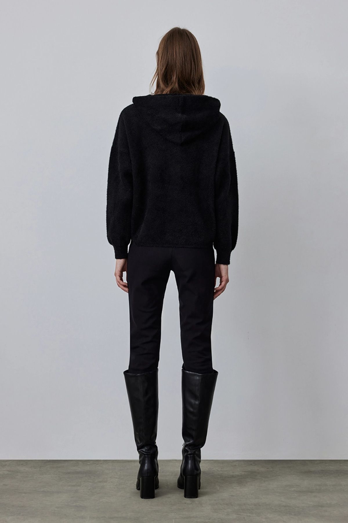 Gusto-Black Hooded Knitwear Jacket 6