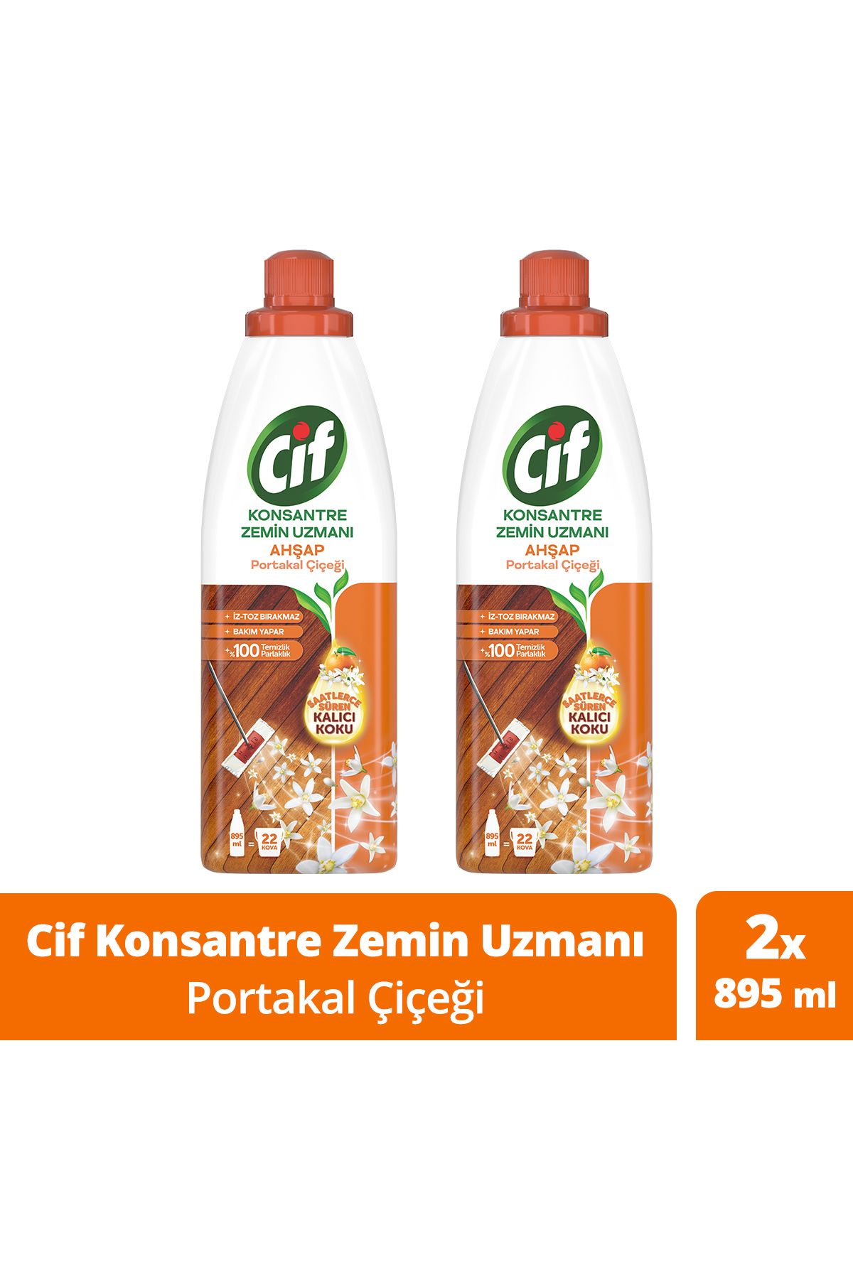 Cif Konsantre Zemin Uzmanı Ahşap Portakal Çiçeği %100 Temizlik Ve Parlaklık 895 ml 2adet