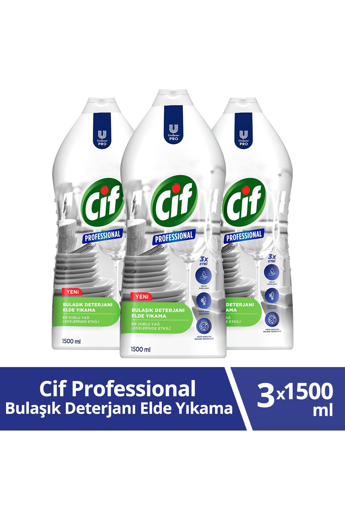 Cif Profesyonel Bulaşık Deterjanı Elde Yıkama Yağ Leke Çıkarıcı 1500 ml X3