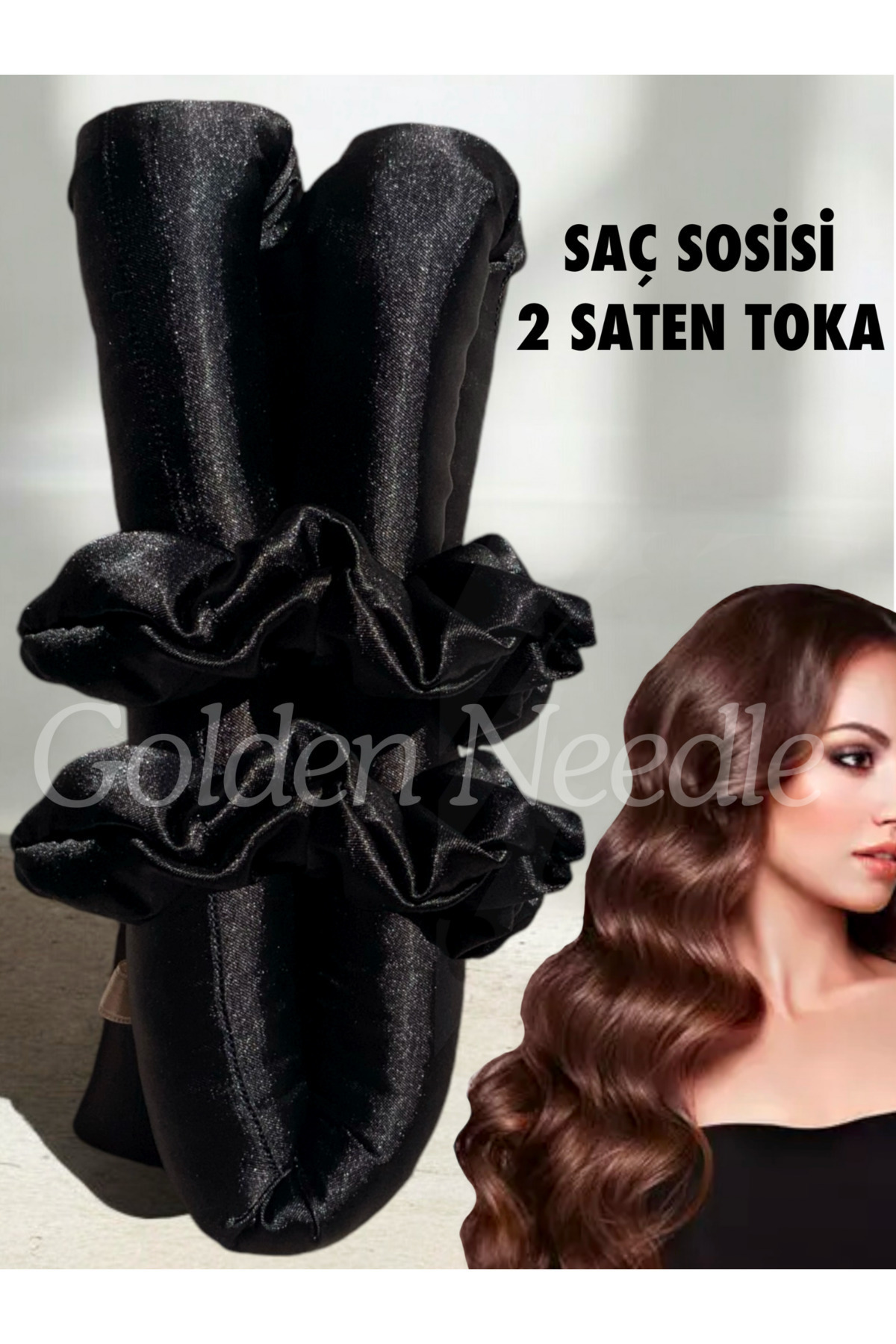 Golden Needle Siyah Renk Isısız Saç Şekillendirici Saç Sosisi Saten Toka Seti