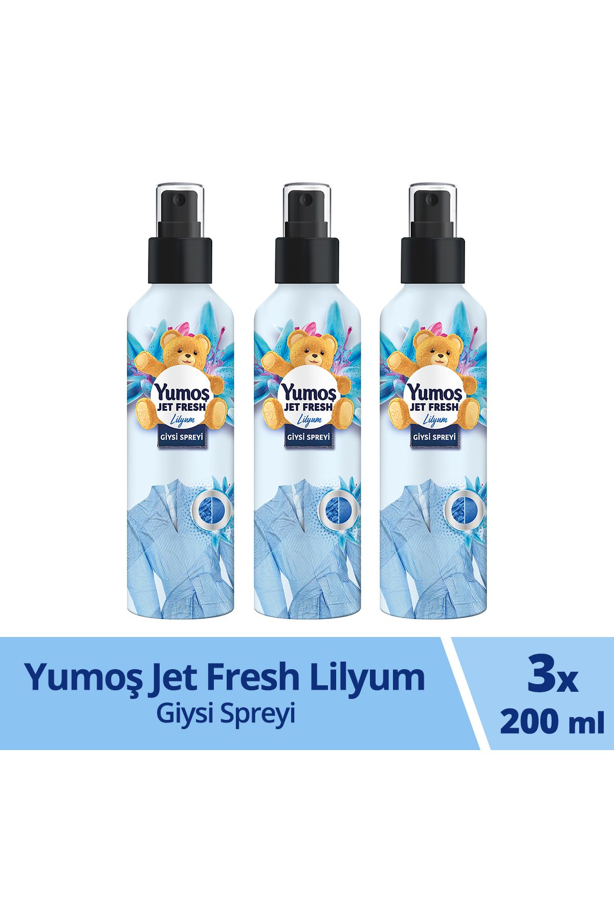 Yumoş Jet Fresh Giysi Spreyi Yıkamadan Ferah Koku Ve Ütü Etkisi Lilyum 200 ml X3