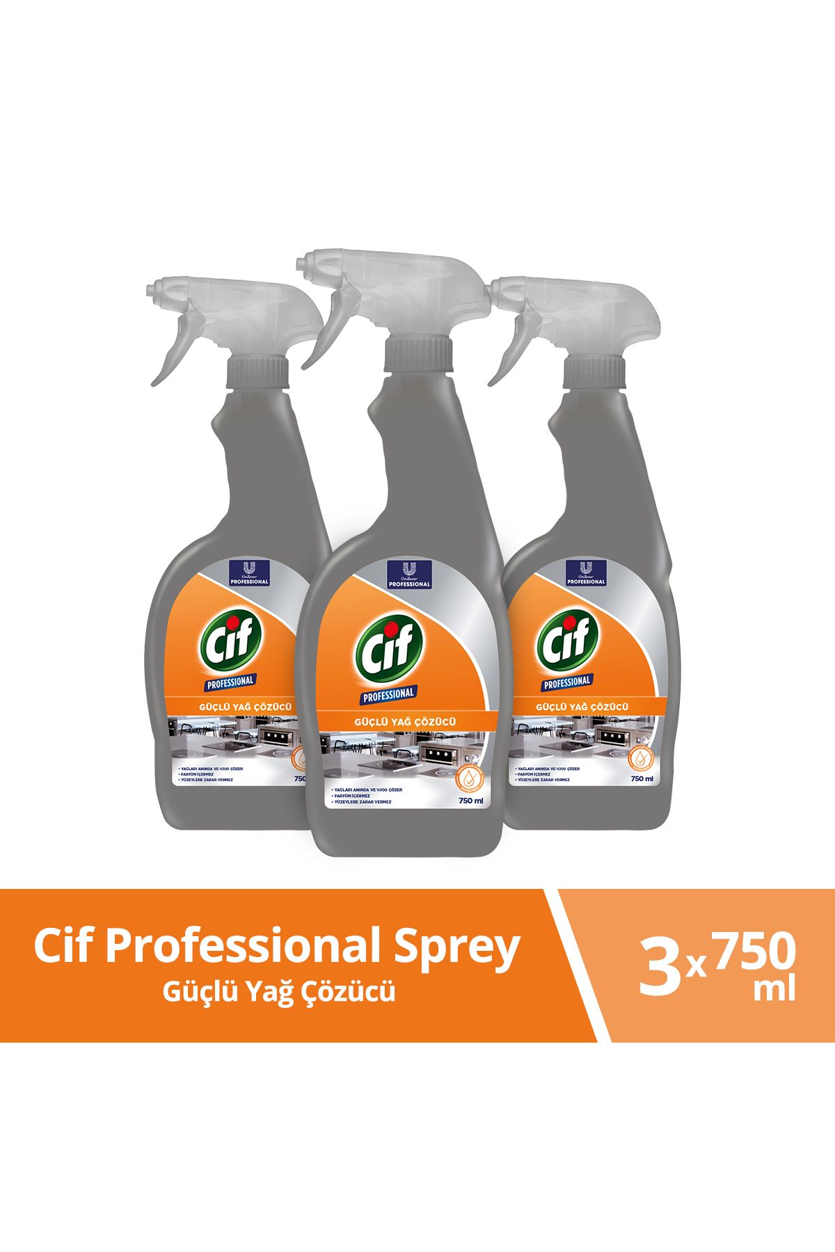 Cif Yağ Çözücü Pro Yağ Çözücü Sprey 750 ml 3 Adet