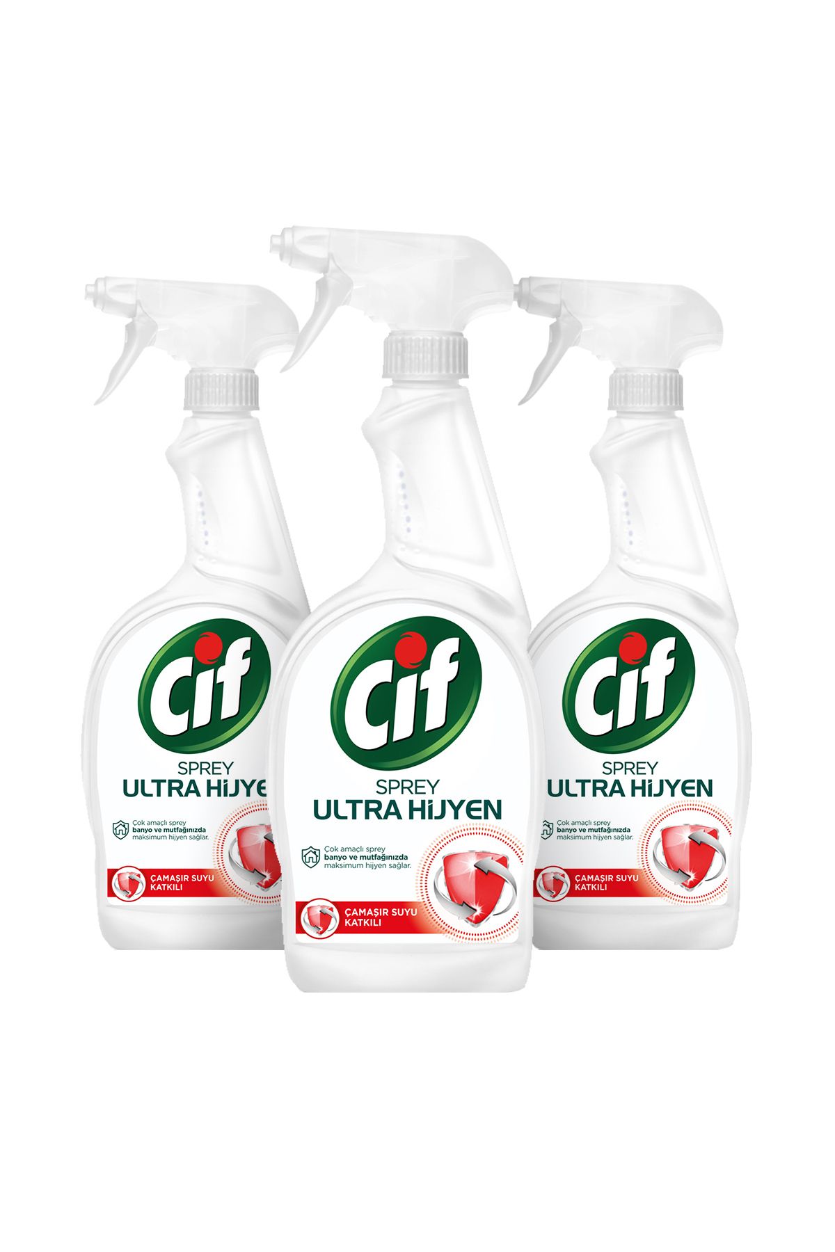 Cif Sprey Temizleyici Her Yerde Ultra Hijyen Çamaşır Suyu Katkılı 750 ml 3 Adet