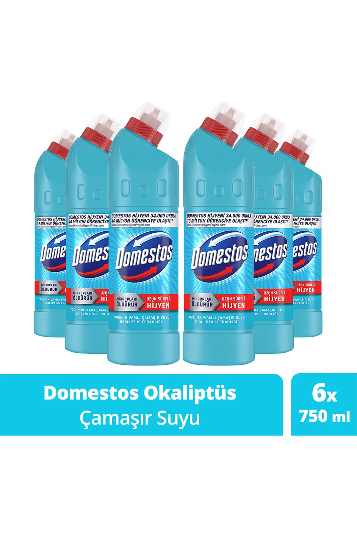 Domestos Çamaşır Suyu Yoğun Kıvamlı Okaliptus Ferahlığı 750 ml 6 Adet