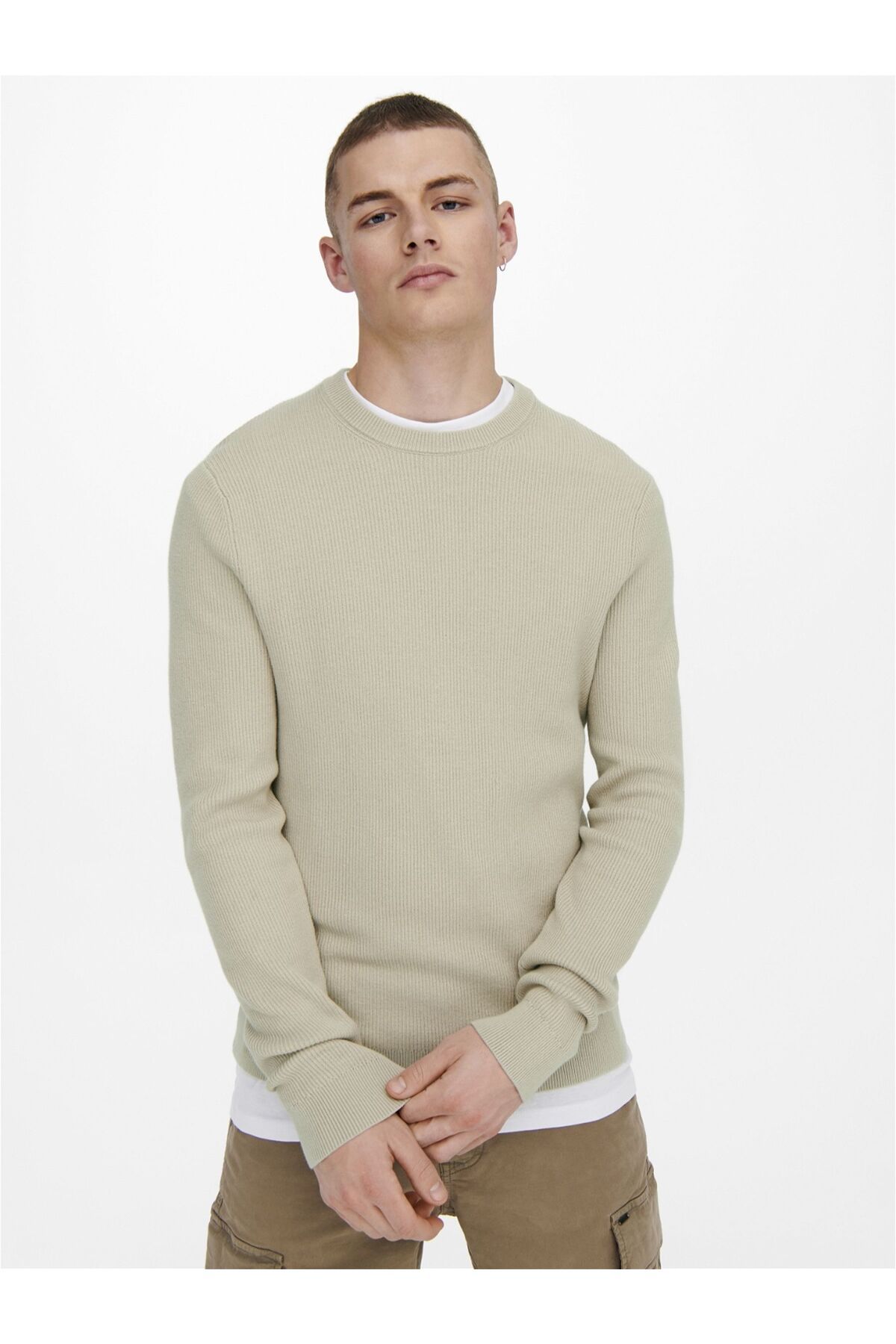 Only & Sons-Onsphil Reg 12 Struc Crew Knit Noos 22022855   Silver Lining 7