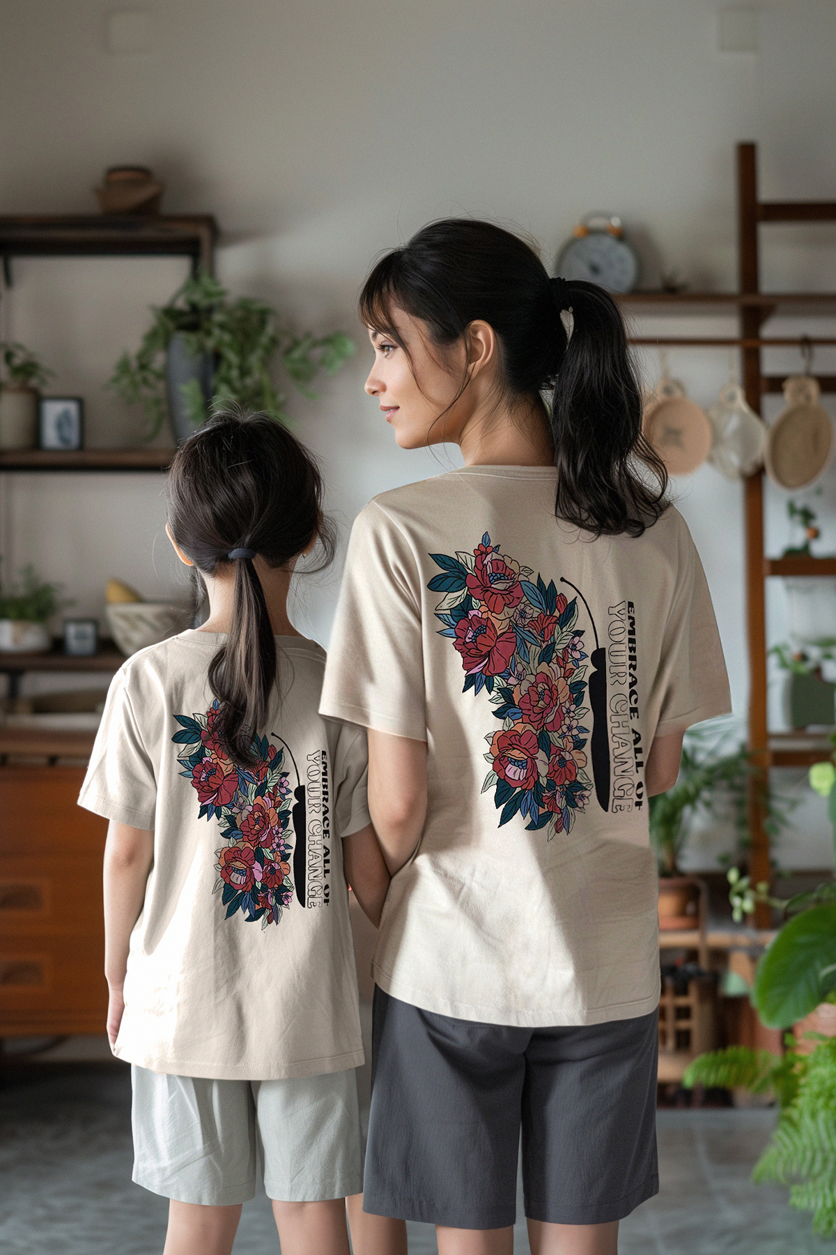 Trendyolmilla Kids Taş Kız Çocuk Sırt Baskılı Anne-Kız Örme T-Shirt TKDAW25TS00019