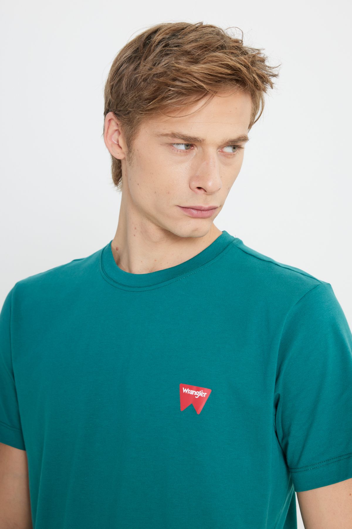 WRANGLER-Tricou verde cu logo minim pentru bărbați, 100% bumbac, cu croiala normală 4
