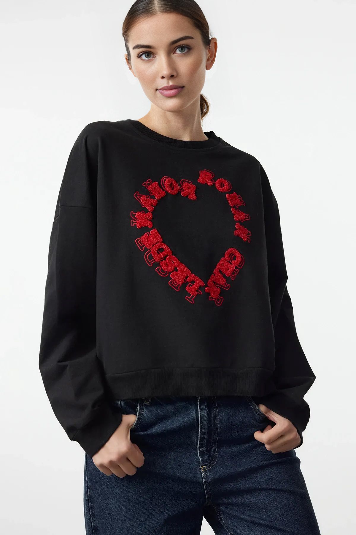 two から side warm heart 刺繍CREW SWEAT 24AW