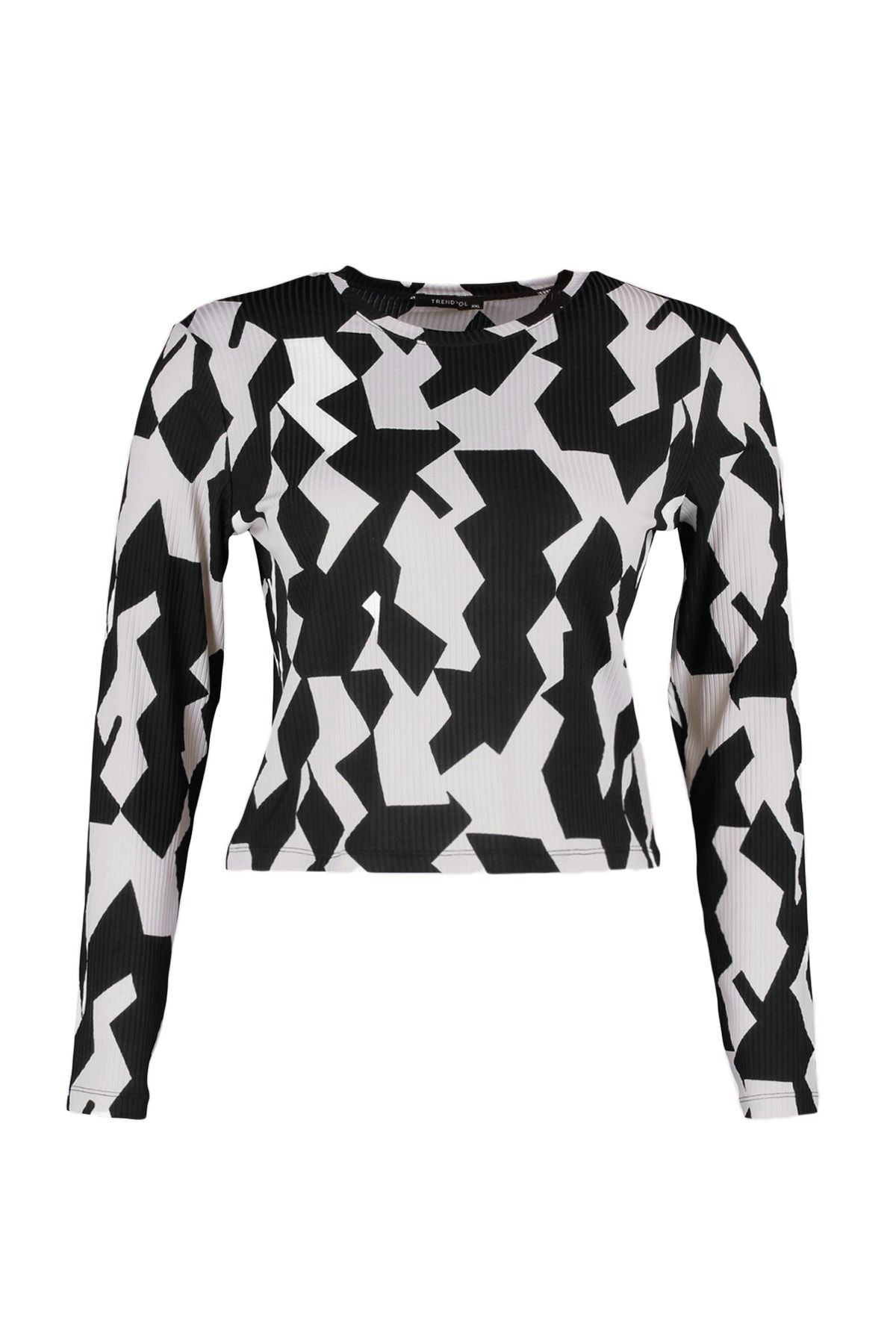 Trendyol Curve-Multicolor Pattern Bodycone/Body Sitting Ribbed Knitted Plus Size Blouse Tbbaw23Af00016 7