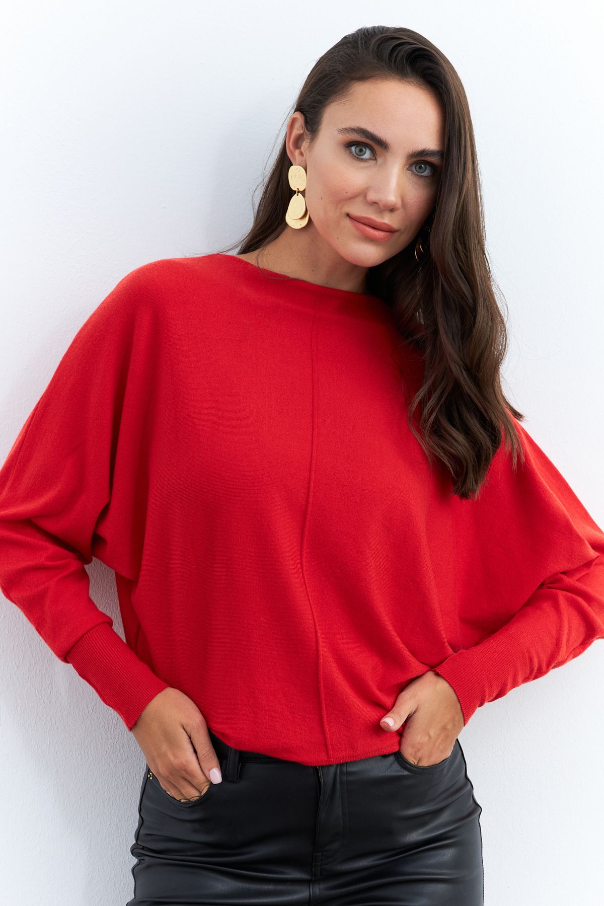 Cool Sexy Women s Red Bat Sleeve Sweater Yil558 Trendyol