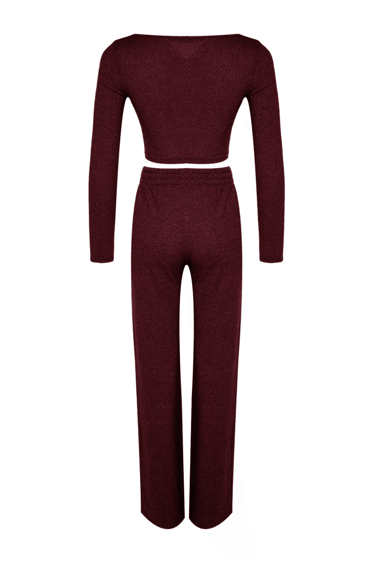 Trendyolmilla  Bordo Yumoş Crop ve Wide Leg/Geniş Paça Örme Alt Üst Takım TWOAW23AU00125 - Görsel 8