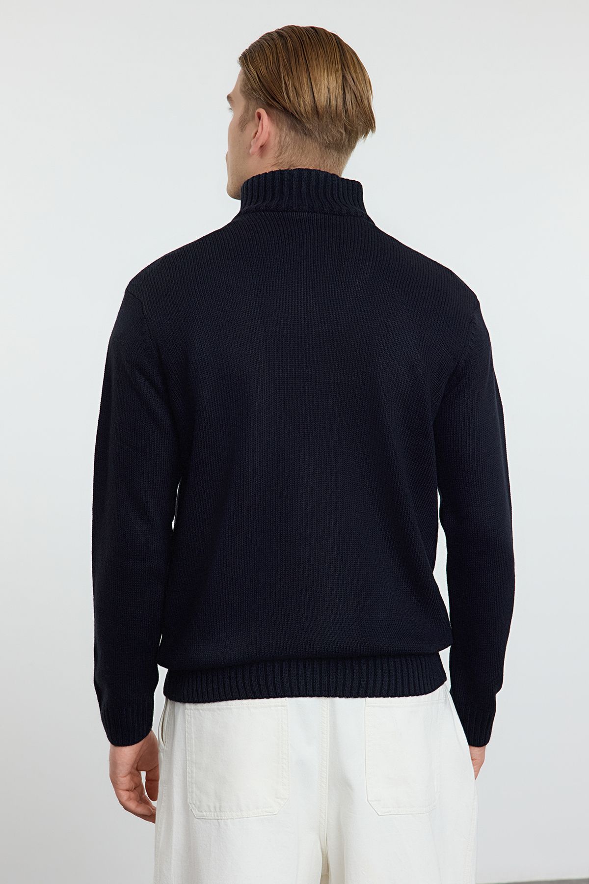 Trendyol Collection-Πλεκτό πουλόβερ Navy Blue Solid - Μισό ζιβάγκο, Casual TMNAW25KZ00008 5