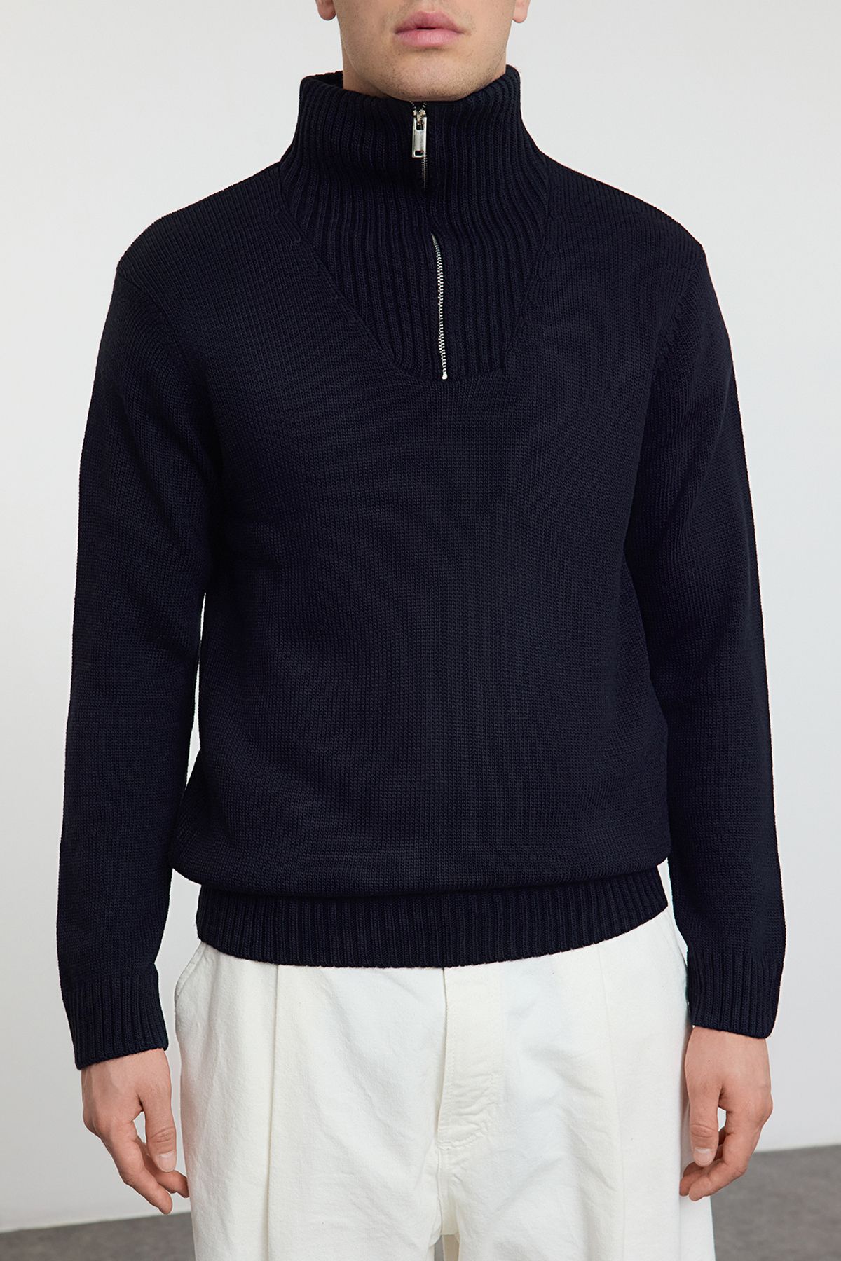 Trendyol Collection-Πλεκτό πουλόβερ Navy Blue Solid - Μισό ζιβάγκο, Casual TMNAW25KZ00008 3