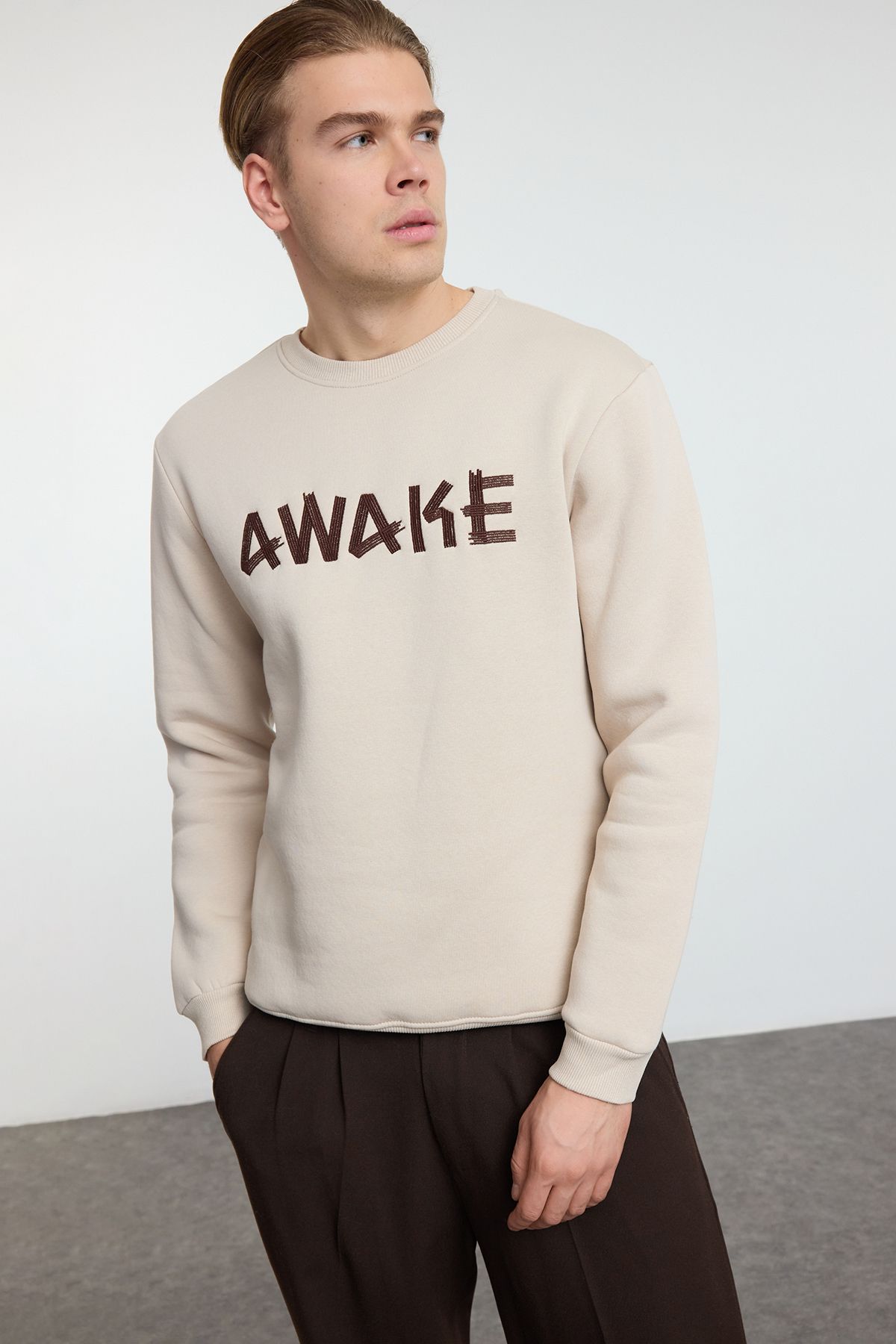 Edit by Trendyol-Stone Oversize/Wide Cut Fleece Inside/Warm Sweatshirt mit Textstickerei TMNAW25SW00061 2