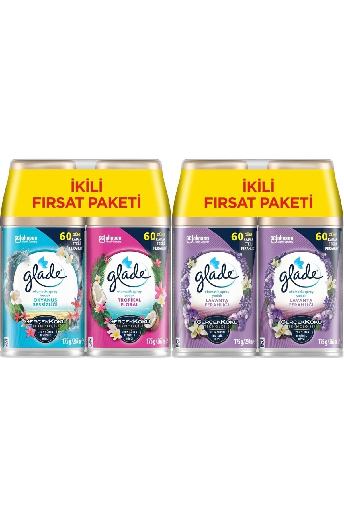 Glade Oda Kokusu Otomatik Sprey Yedek 269ML (4 Lü Set) Okyanus, Tropikal Floral - Lavanta KARMA