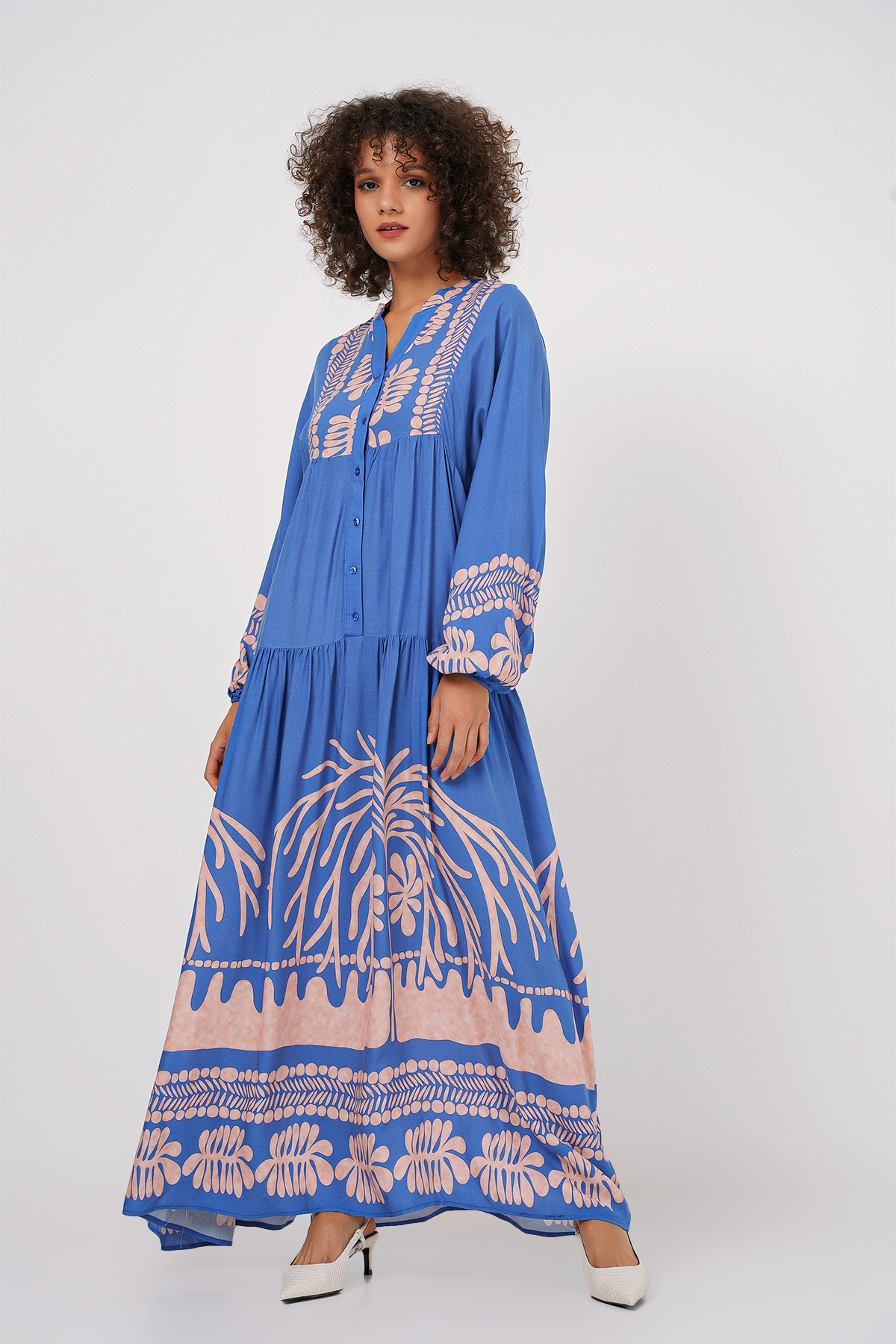 Bigdart-2423 Authentic Patterned Dress - Y.Indigo 4