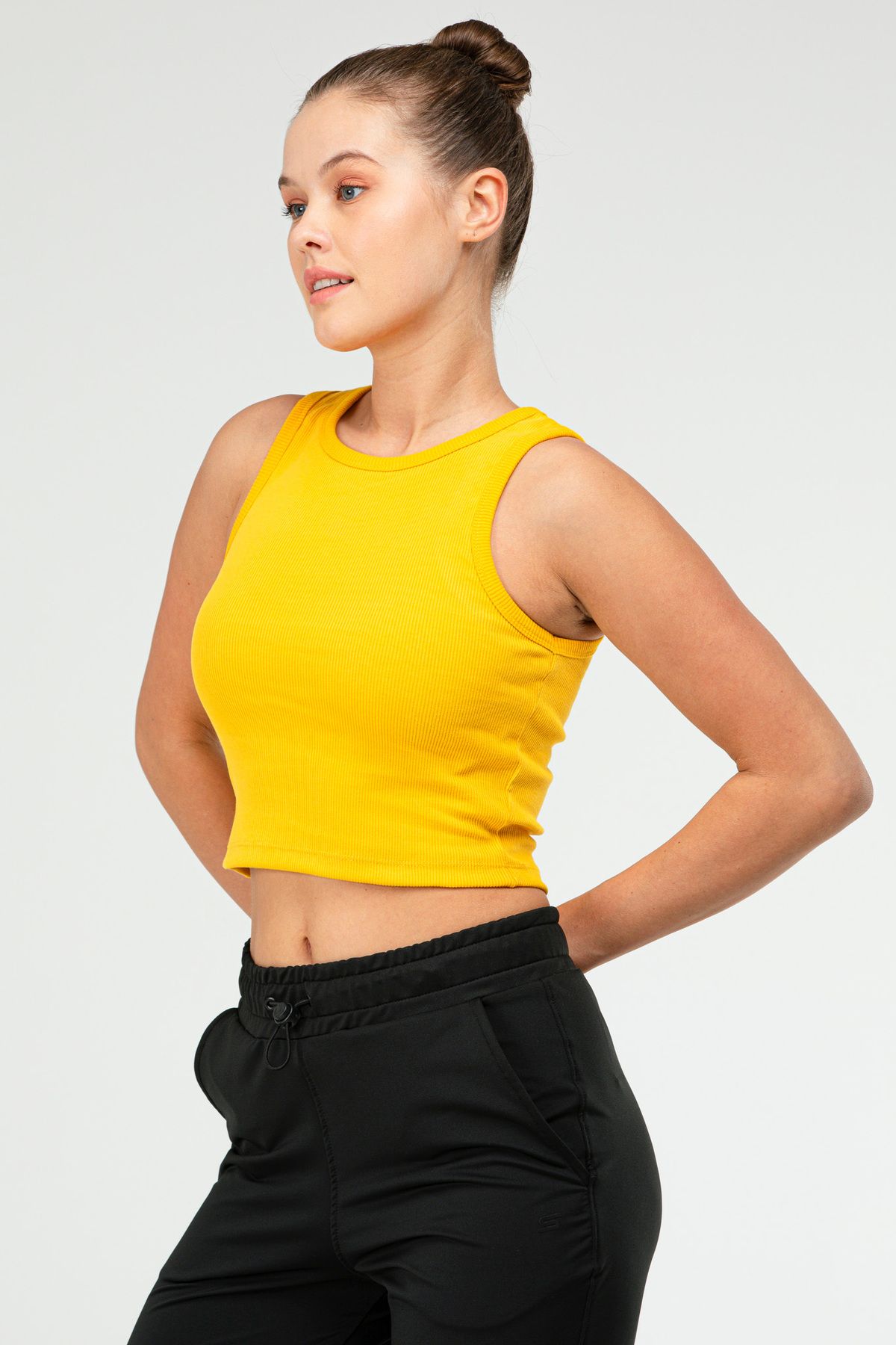 speedlife-Tricou galben Slim Fit din bumbac cu decolteu deschis Crop Top Camisole pentru femei Sf0751 3