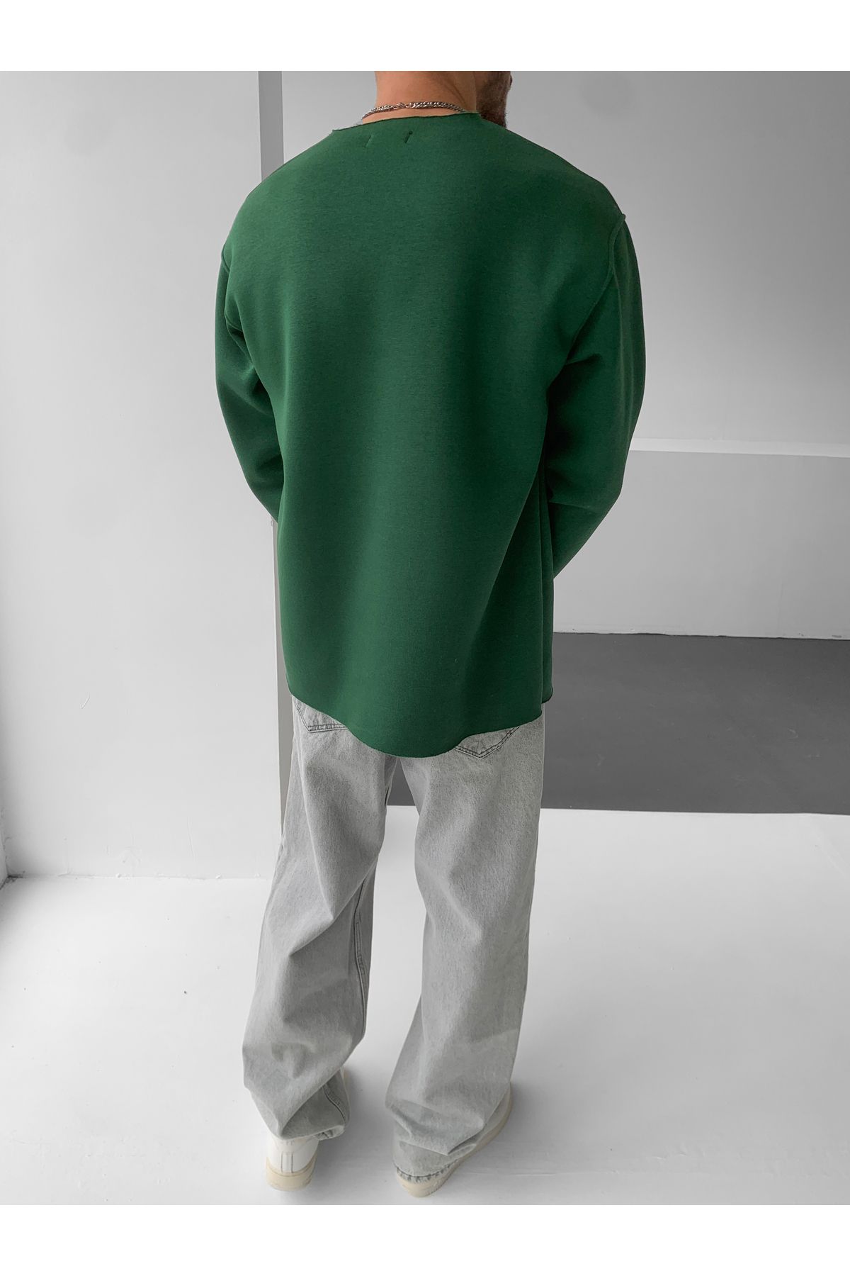 NO1 KONSEPT-Green Laser Cut Oversize Basic Sweatshirt 3