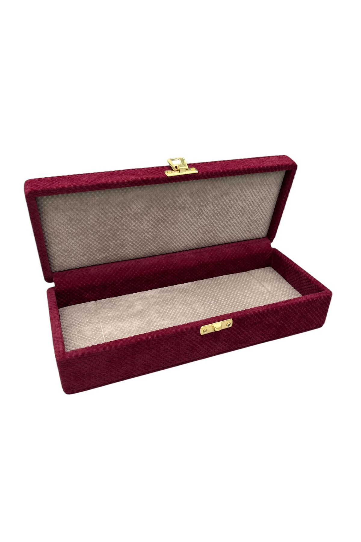DEKORANLA Bordo keten kapaklı sergileme kutusu, 25x10 cm, şık ve kullanışlı tasarım
