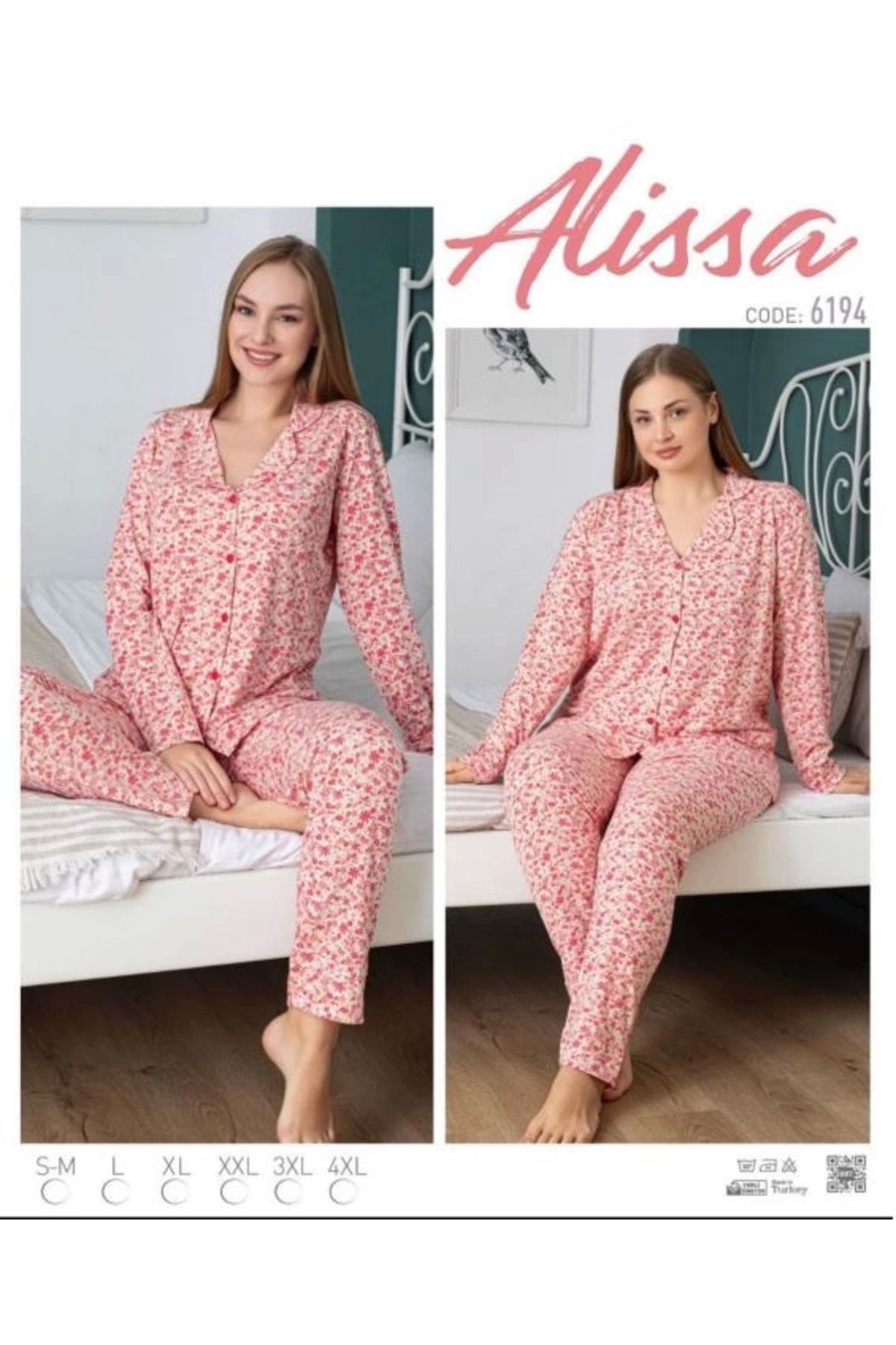 STİL E DİVERSO Alissa 6194 Önü Düğmeli Çicek Desenli Pijama Takımı