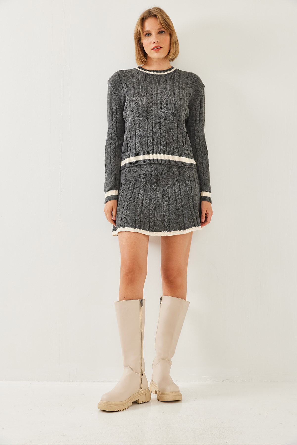 Bianco Lucci-Women's Hair Braided Skirt Bottom Top Knitwear Set 60351125 5